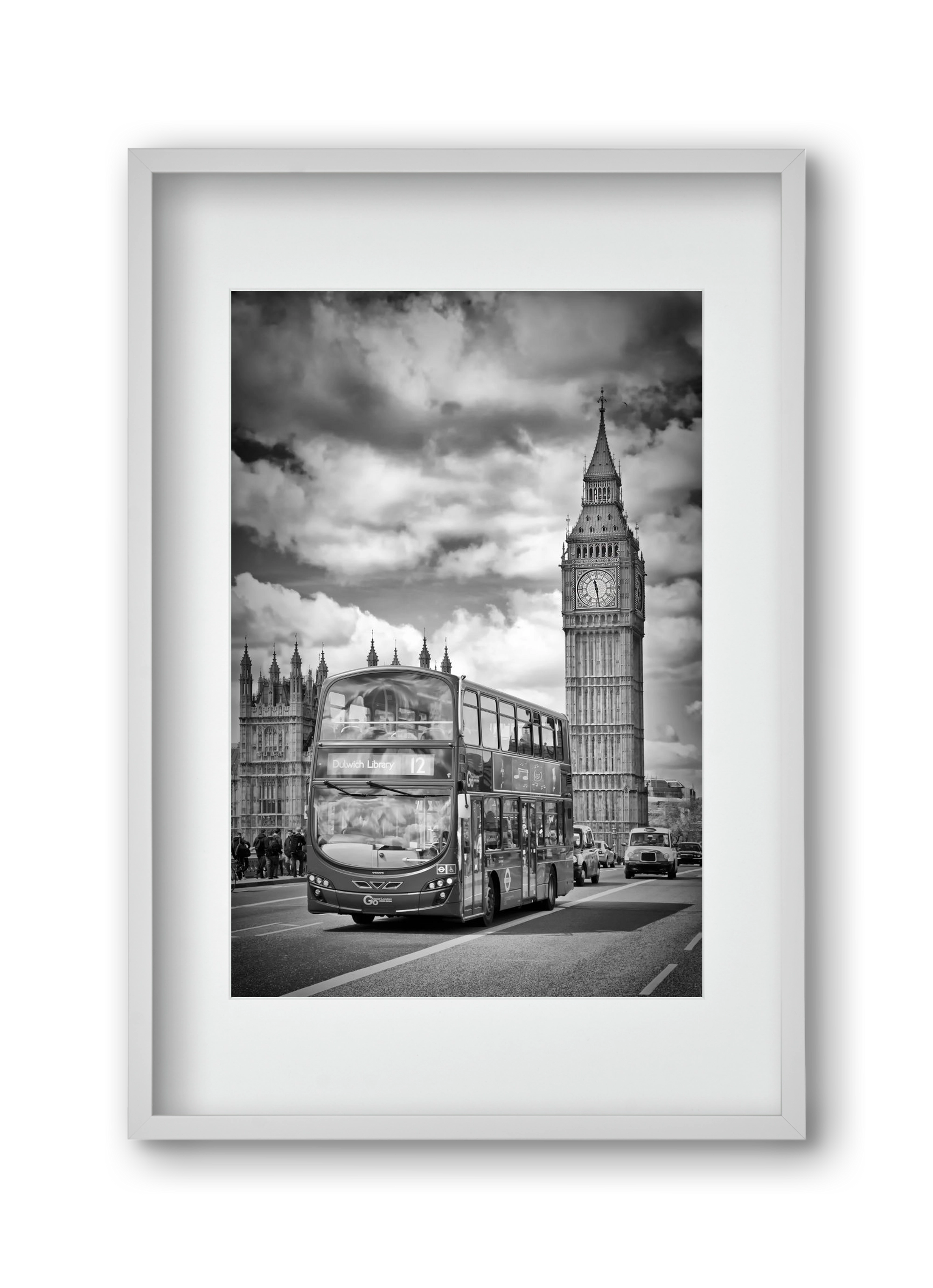 LONDON Houses of Parliament and traffic, 30x45 cm (20x30 cm), Fehér keret, paszpartuval