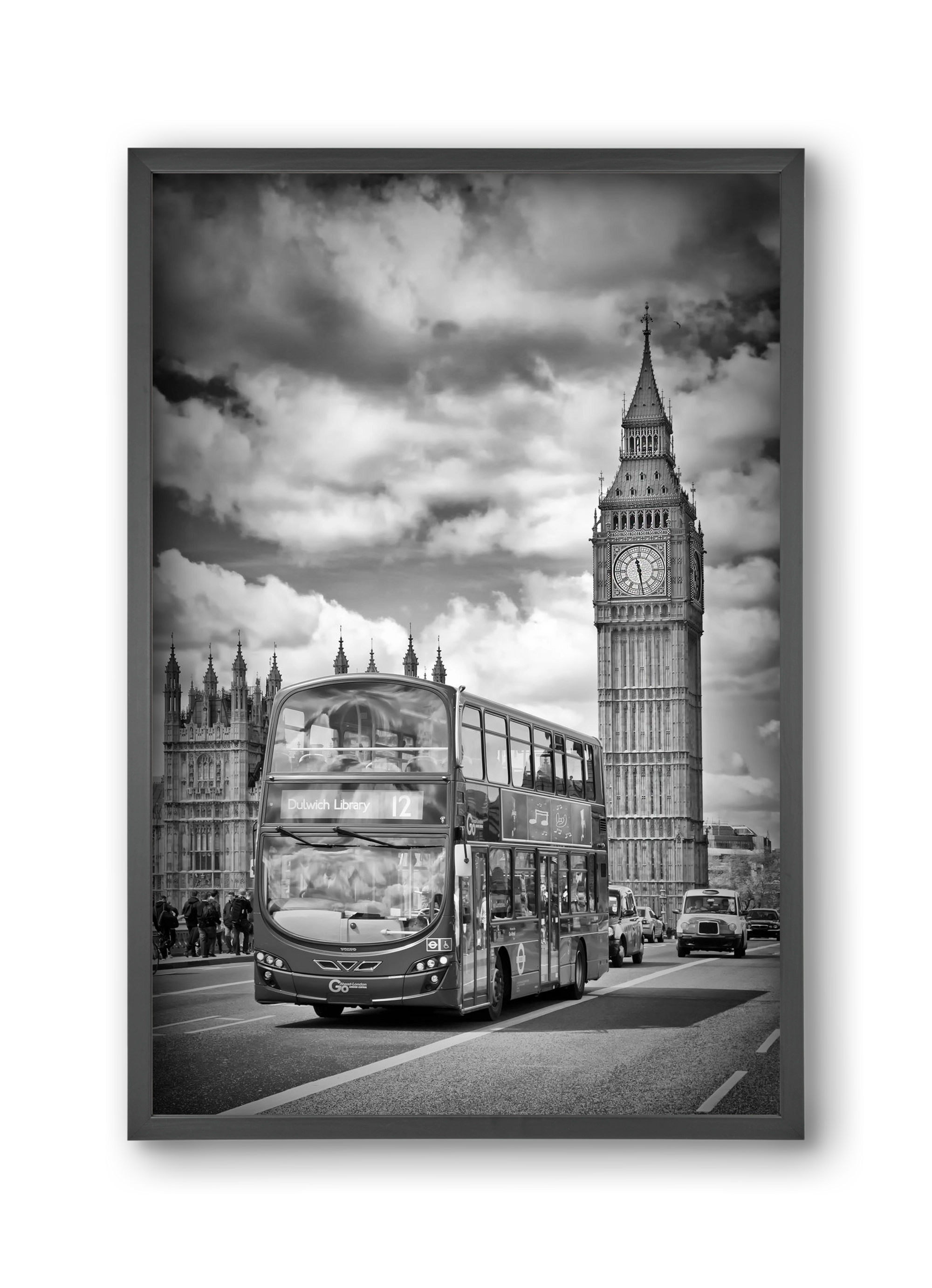 LONDON Houses of Parliament and traffic, 30x45 cm (30x45 cm), Fekete keret