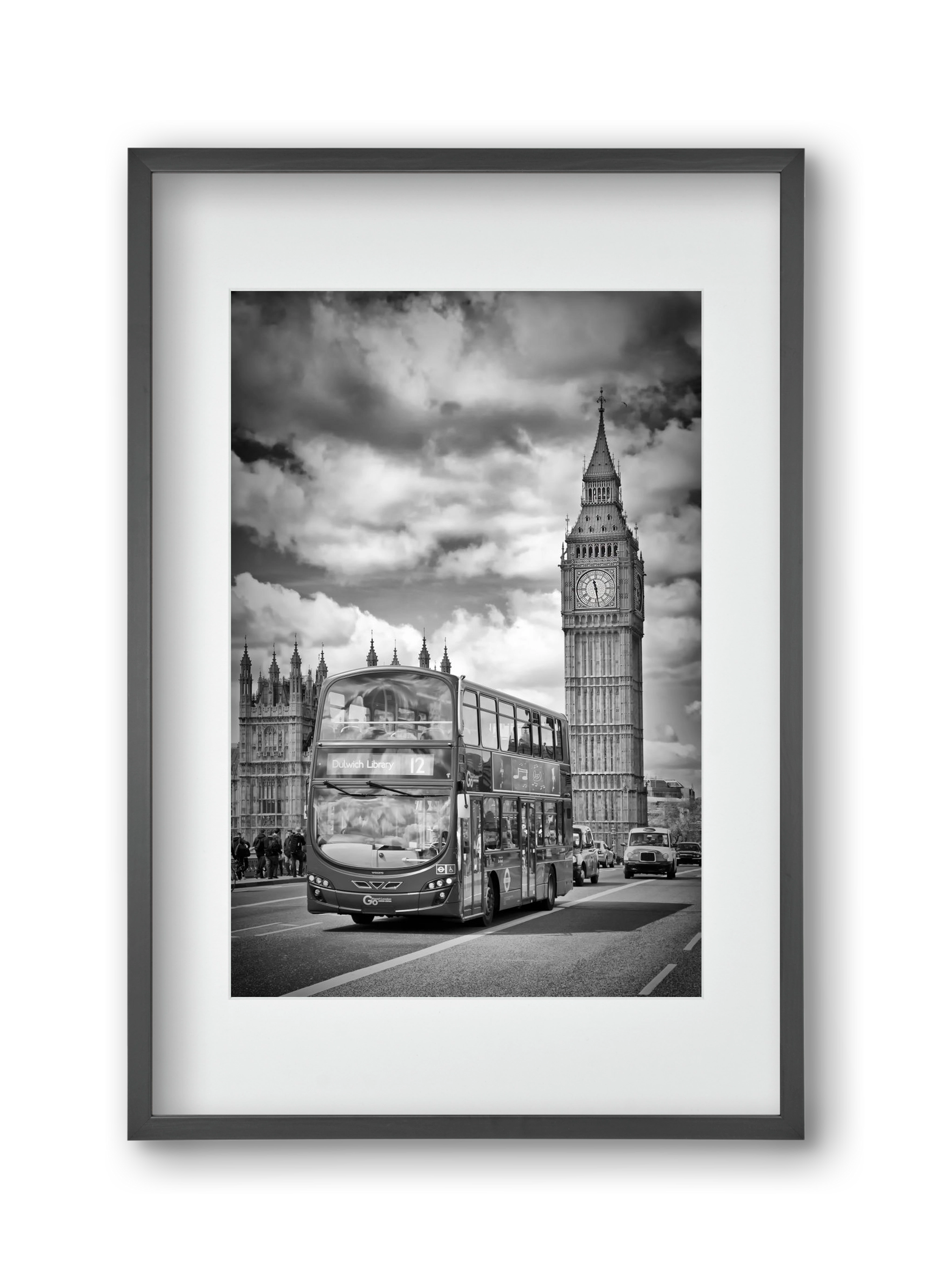 LONDON Houses of Parliament and traffic, 30x45 cm (20x30 cm), Fekete keret, paszpartuval
