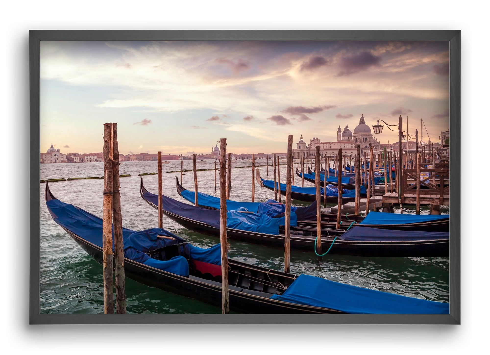 VENICE Gondolas & Santa Maria della Salute , 60x40 cm (60x40 cm), Fekete keret