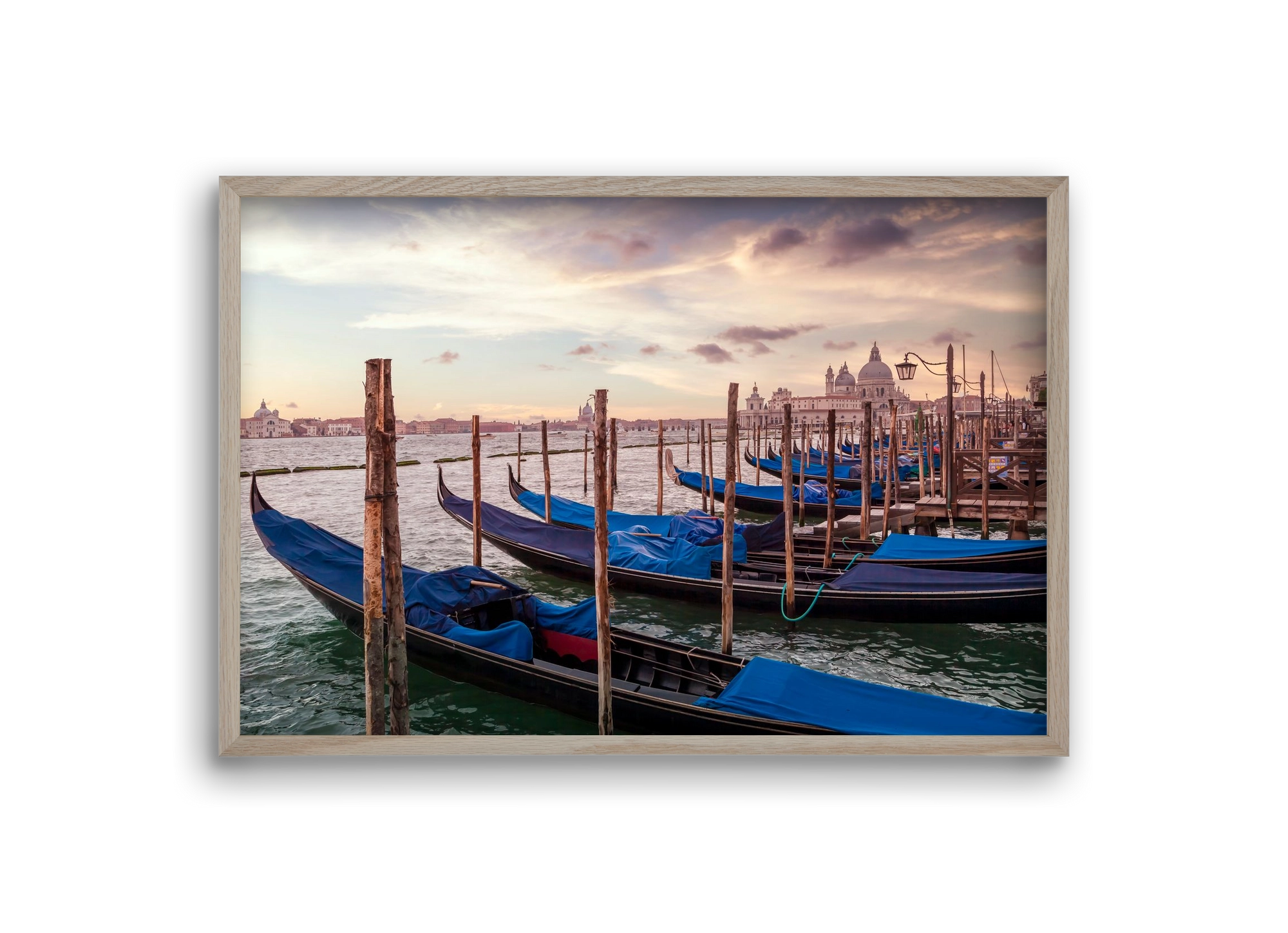 VENICE Gondolas & Santa Maria della Salute , 30x20 cm (30x20 cm), Tölgy keret