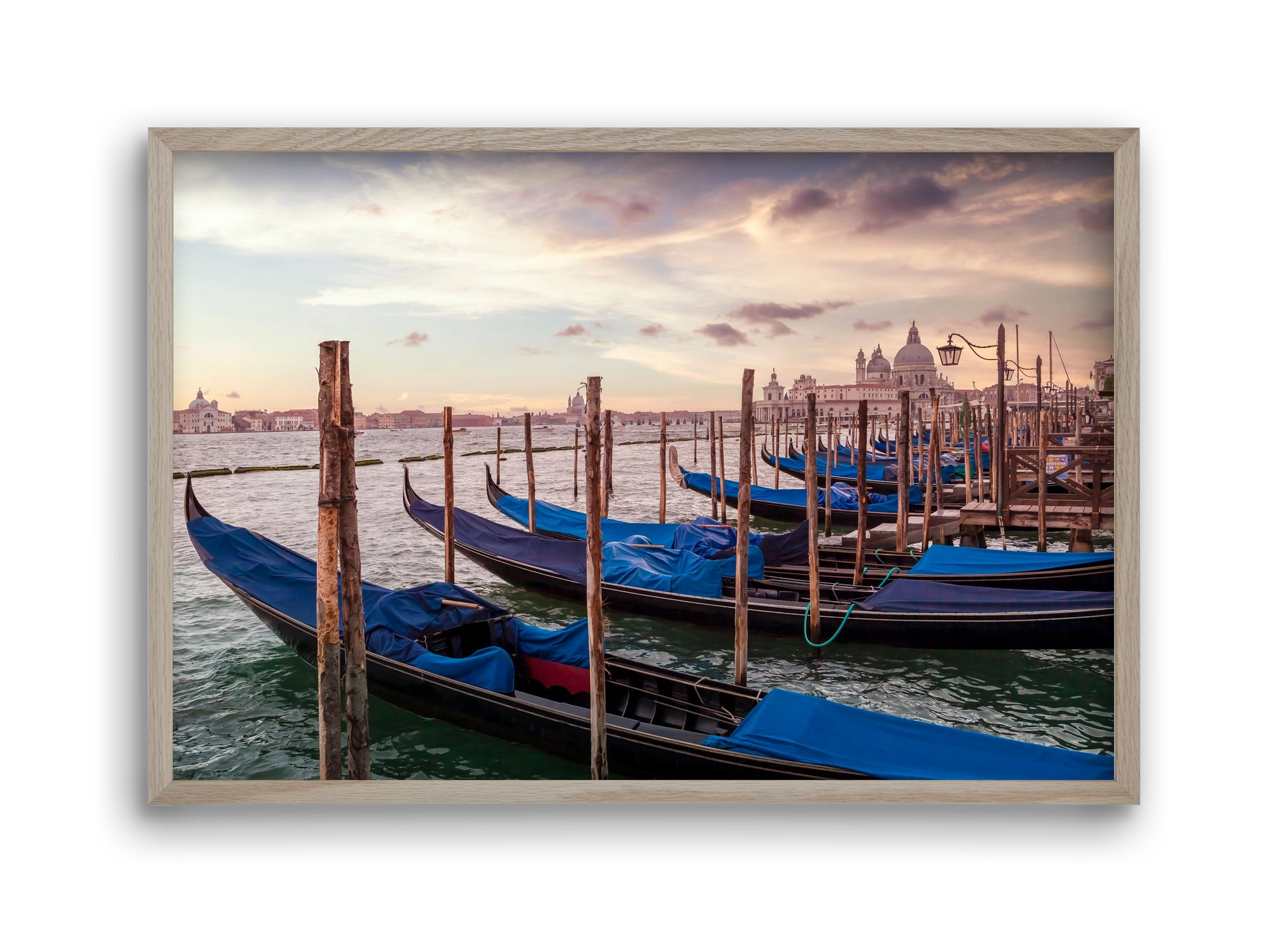 VENICE Gondolas & Santa Maria della Salute , 45x30 cm (45x30 cm), Tölgy keret