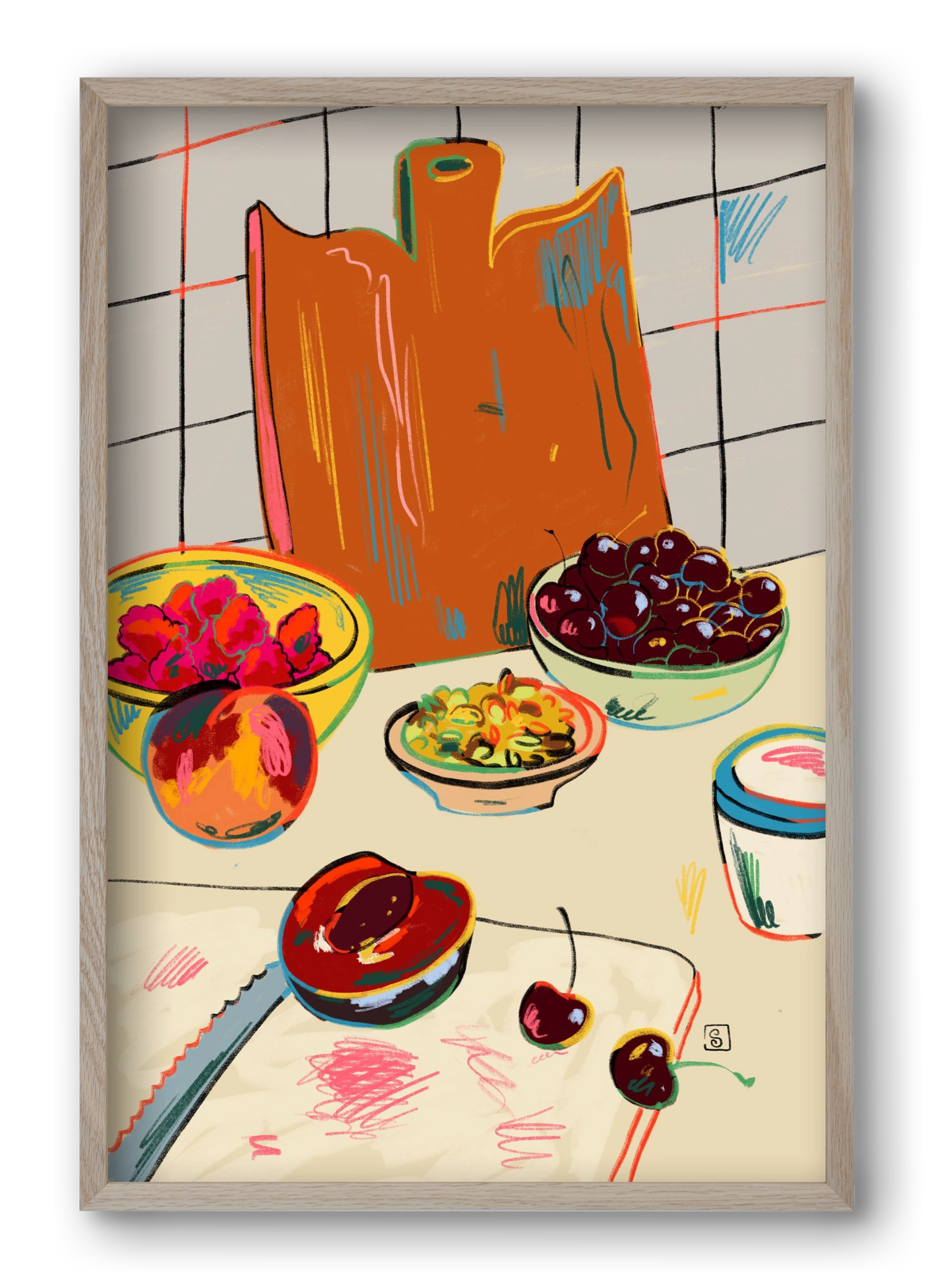 AUTUMN FRUIT STILL LIFE, 40x60 cm (40x60 cm), Tölgy keret