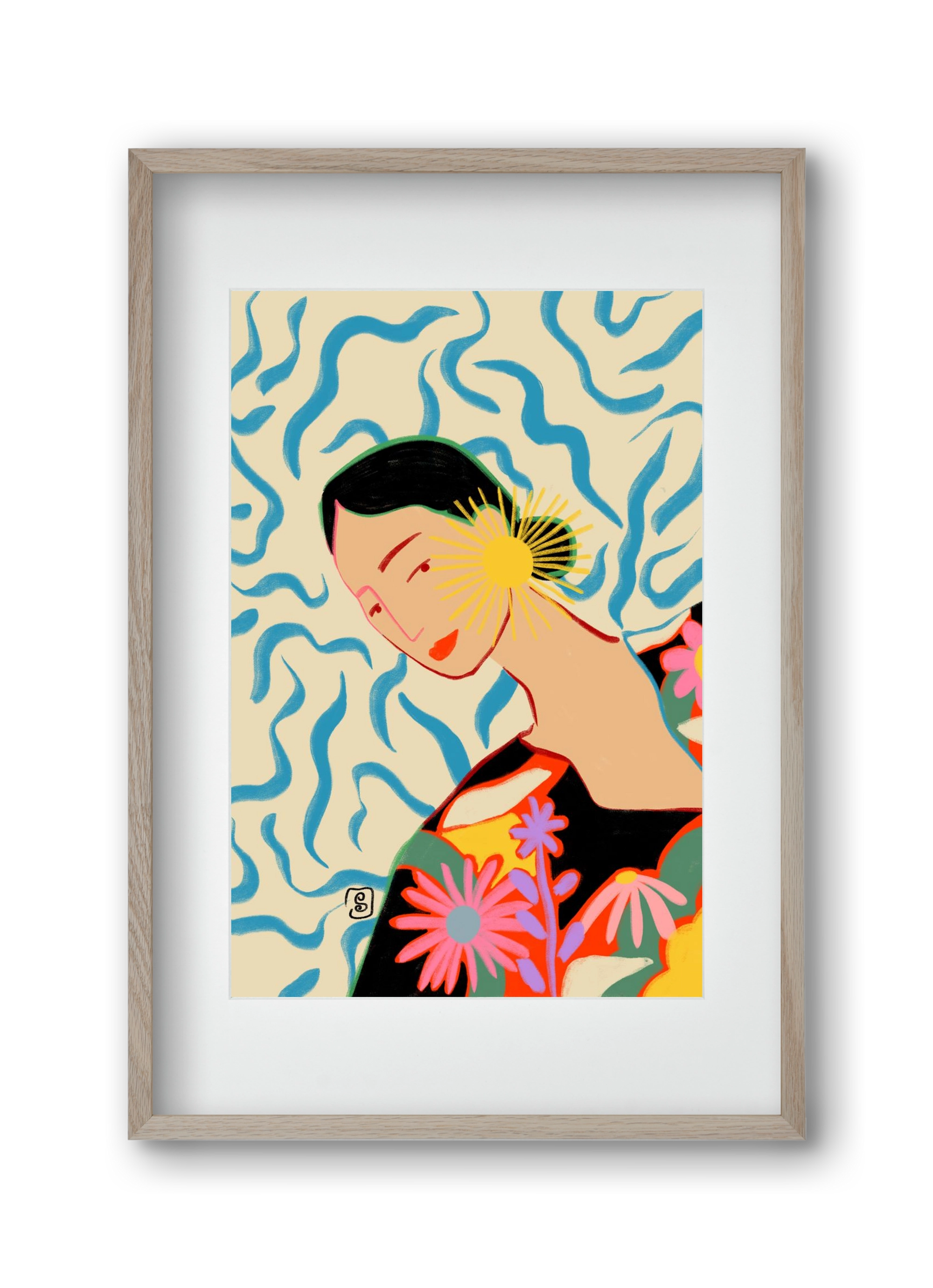 SUN AND SMILE, 30x45 cm (20x30 cm), Tölgy keret, paszpartuval