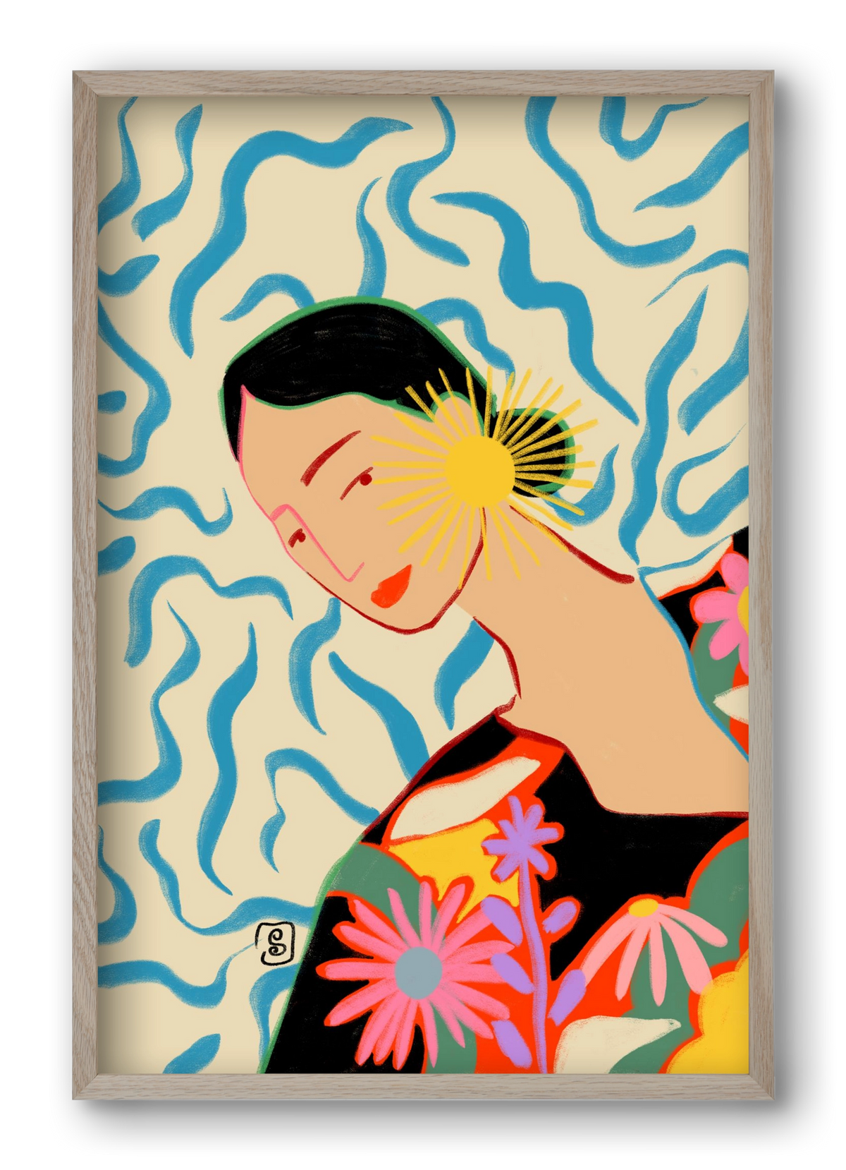 SUN AND SMILE, 40x60 cm (40x60 cm), Tölgy keret