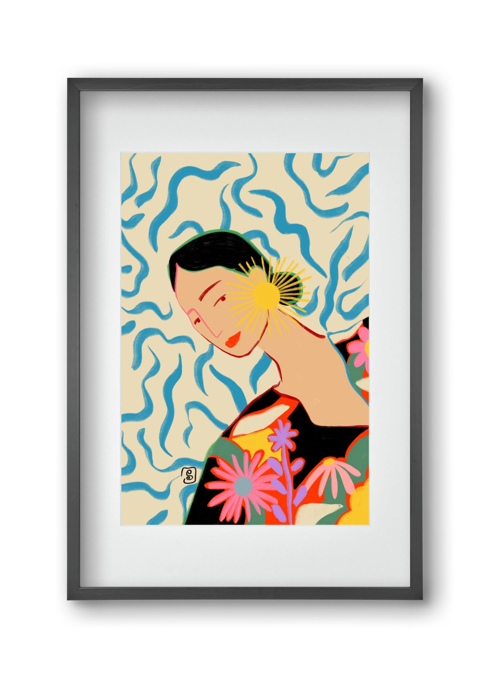 SUN AND SMILE, 30x45 cm (20x30 cm), Fekete keret, paszpartuval