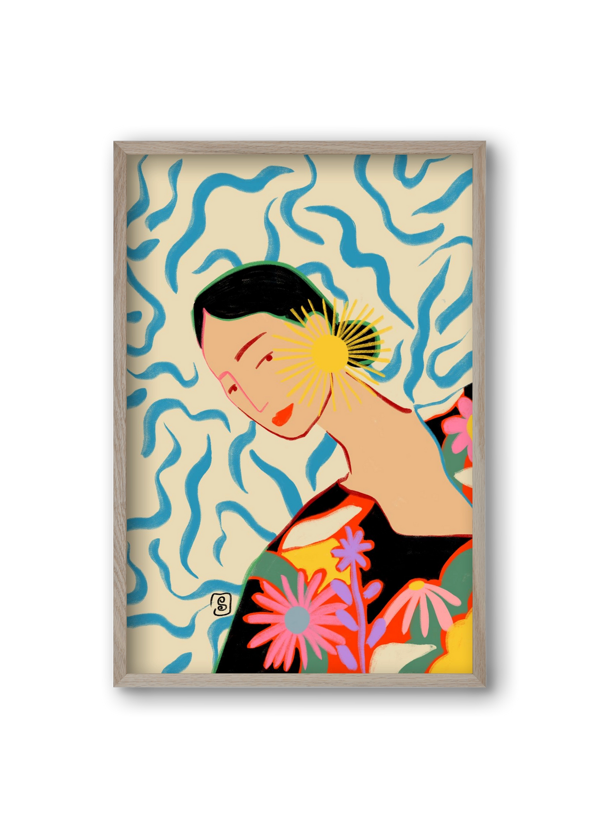 SUN AND SMILE, 20x30 cm (20x30 cm), Tölgy keret