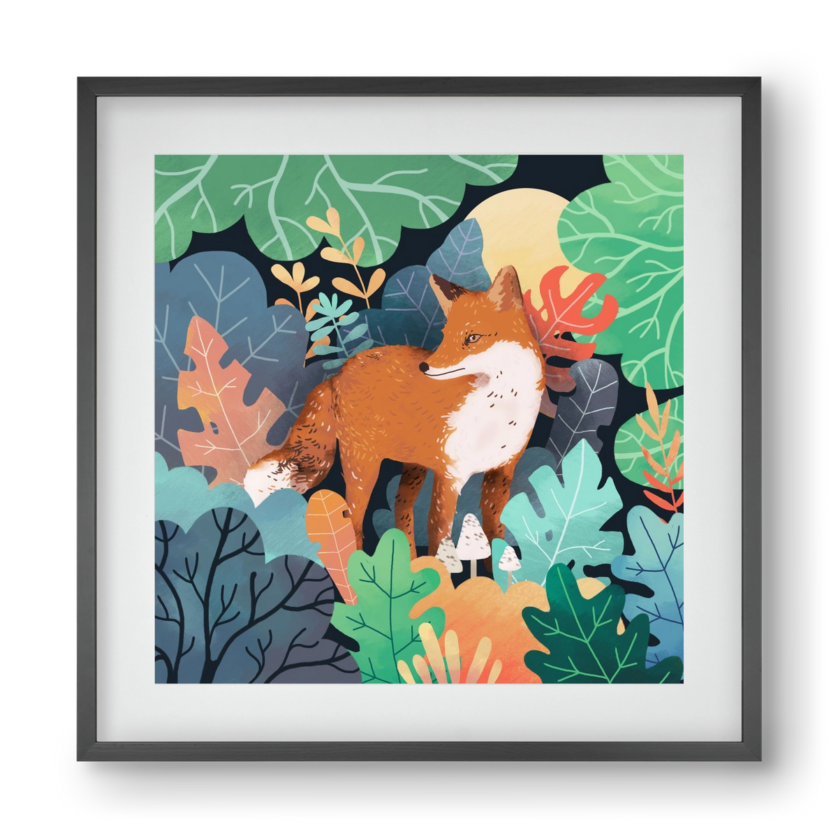 Mágikus Erdő, 40x40 cm (30x30 cm), Fekete keret, paszpartuval