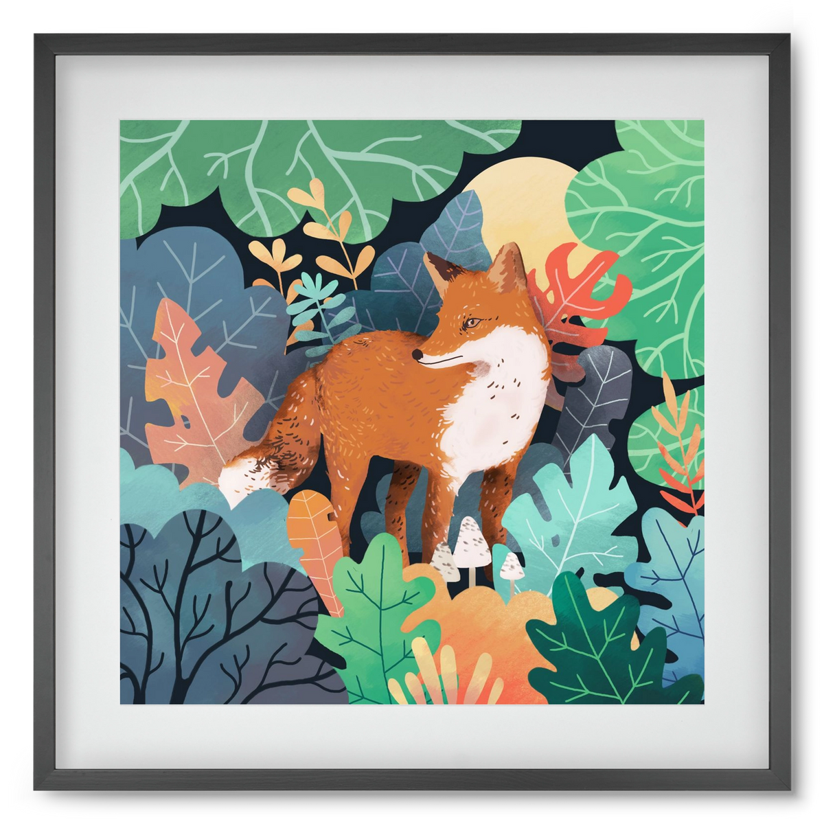 Mágikus Erdő, 50x50 cm (40x40 cm), Fekete keret, paszpartuval