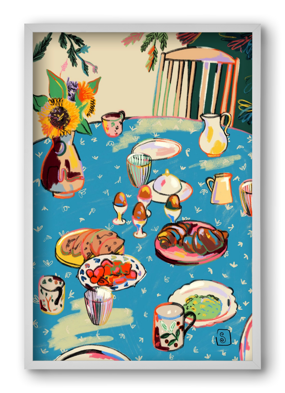 BREAKFAST IN THE GARDEN, 40x60 cm (40x60 cm), Fehér keret