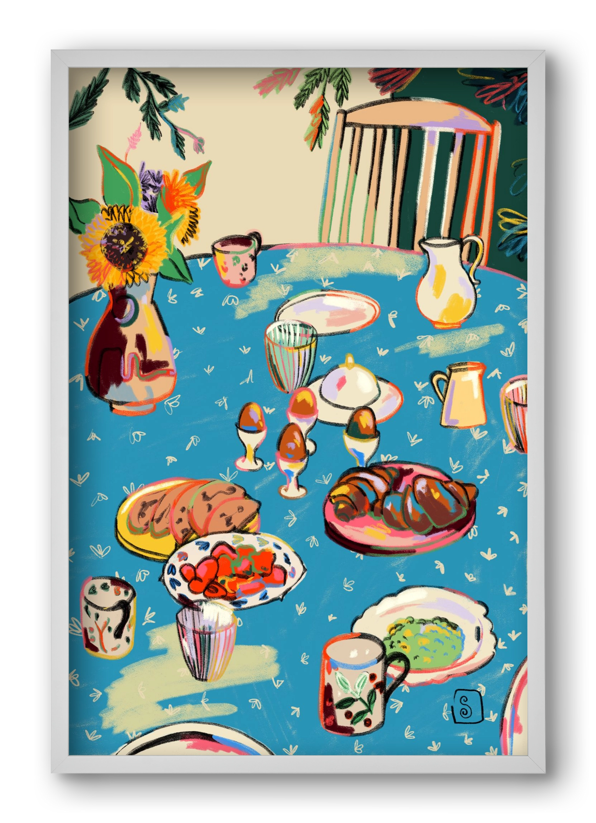 BREAKFAST IN THE GARDEN, 40x60 cm (40x60 cm), Fehér keret