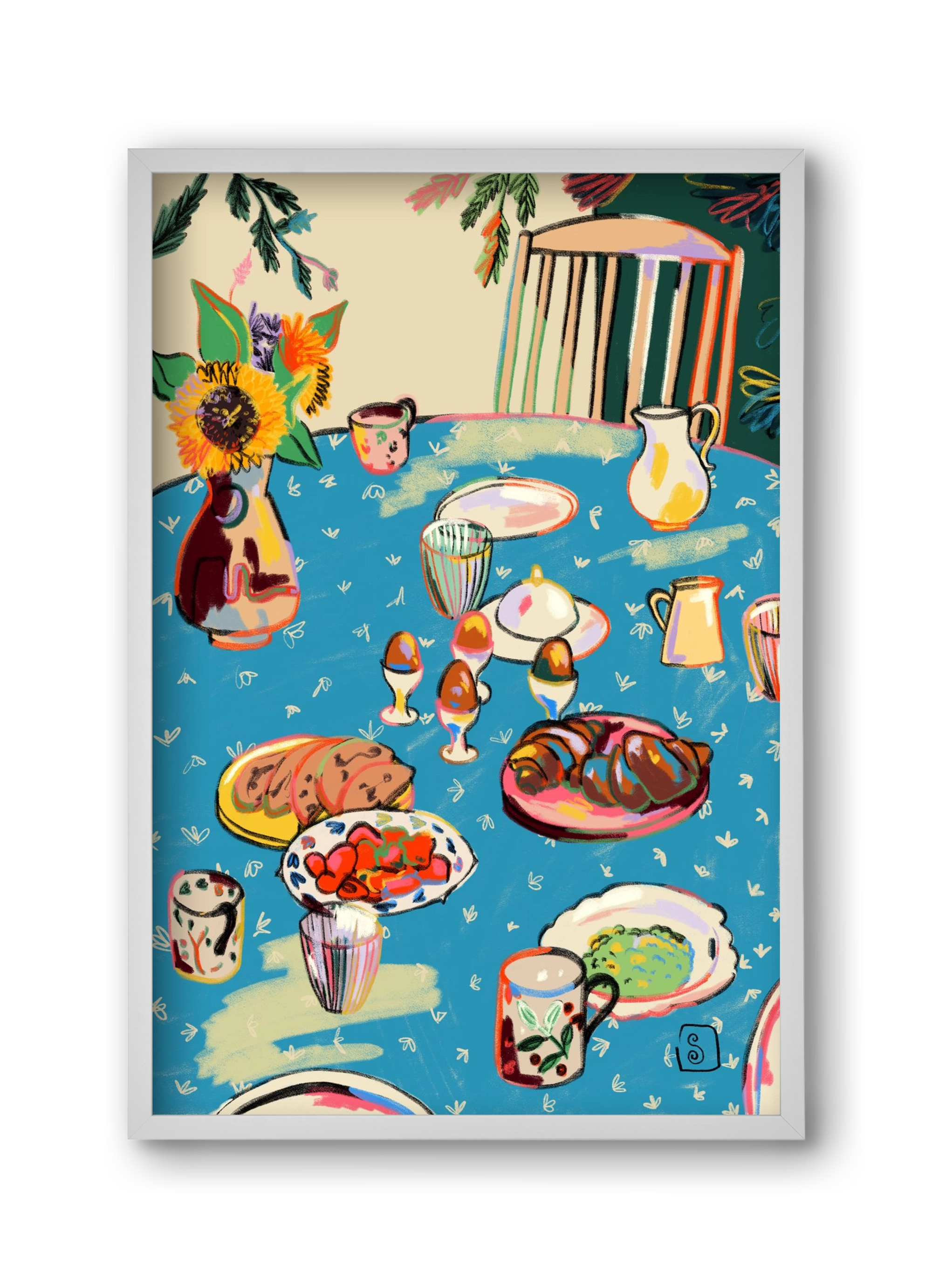 BREAKFAST IN THE GARDEN, 30x45 cm (30x45 cm), Fehér keret