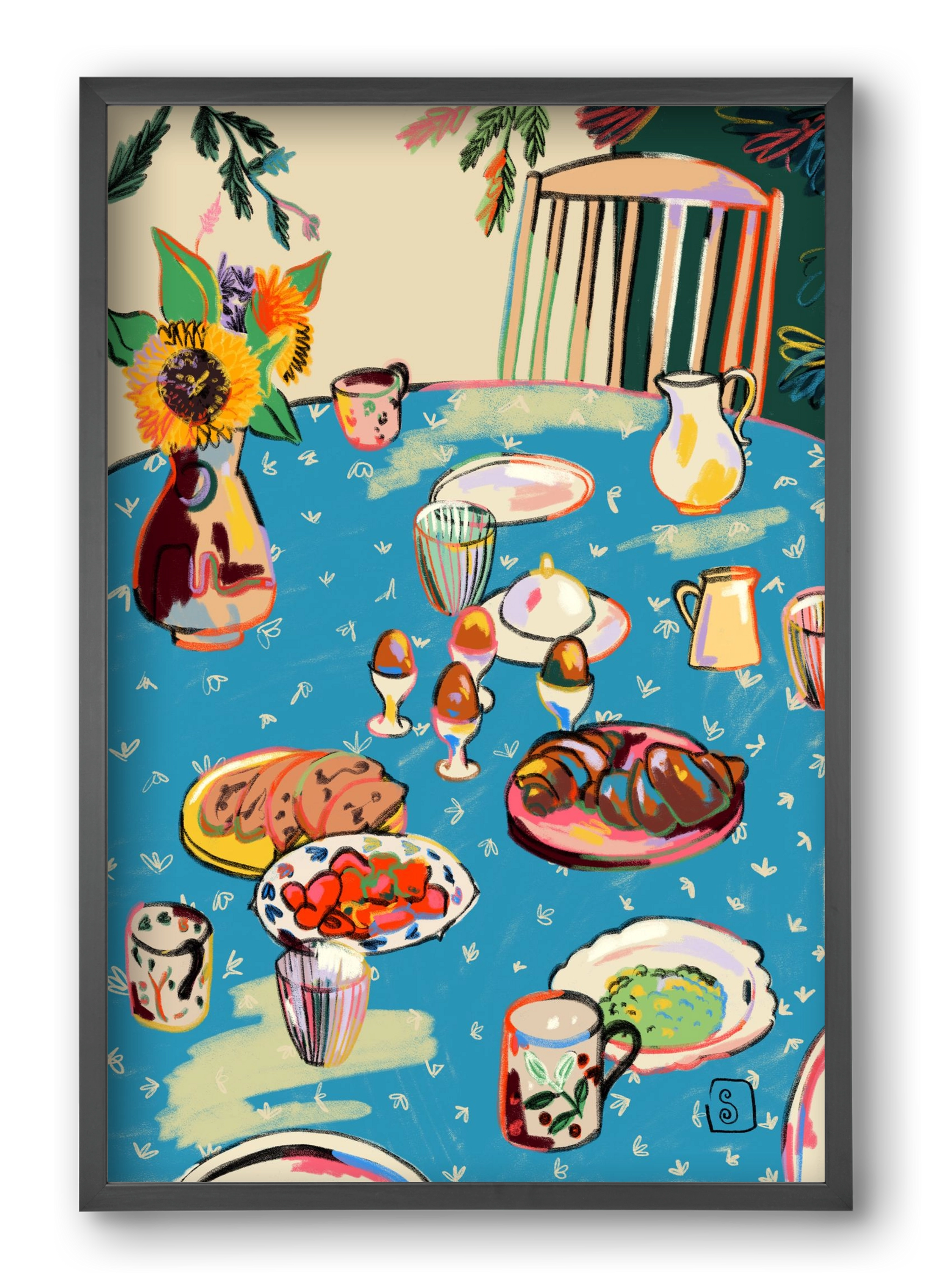 BREAKFAST IN THE GARDEN, 40x60 cm (40x60 cm), Fekete keret