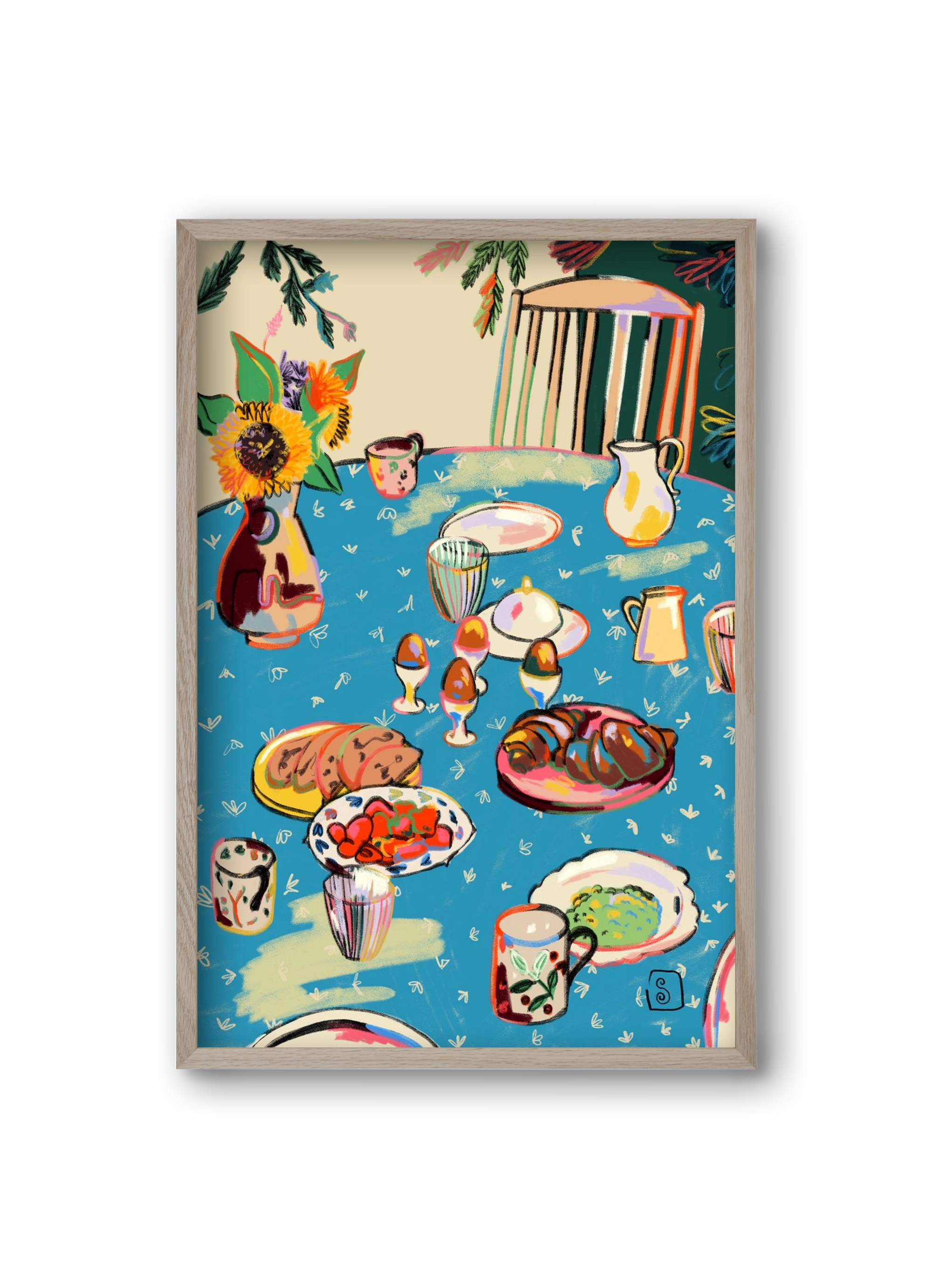 BREAKFAST IN THE GARDEN, 20x30 cm (20x30 cm), Tölgy keret