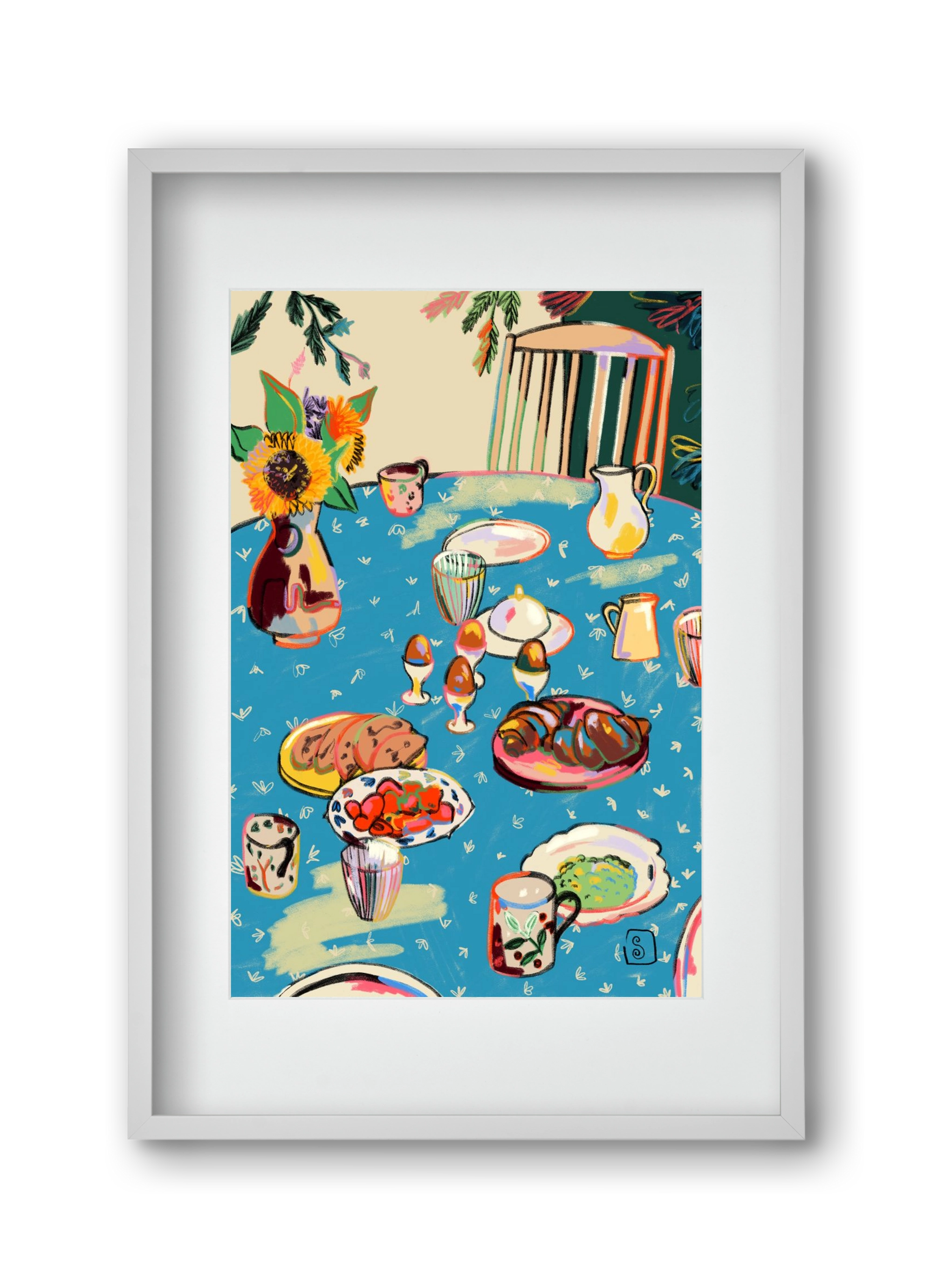 BREAKFAST IN THE GARDEN, 30x45 cm (20x30 cm), Fehér keret, paszpartuval