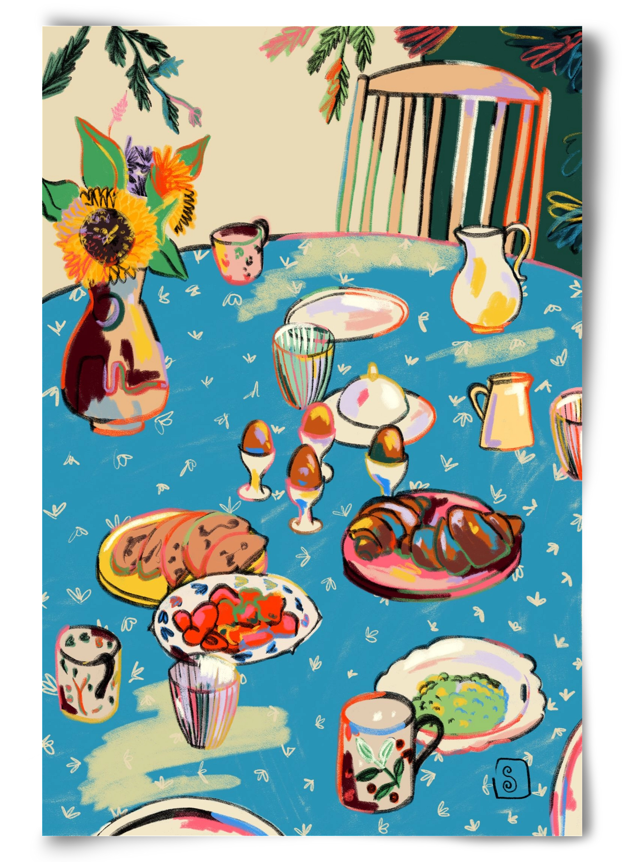 BREAKFAST IN THE GARDEN, 60x90 cm, Keret nélkül