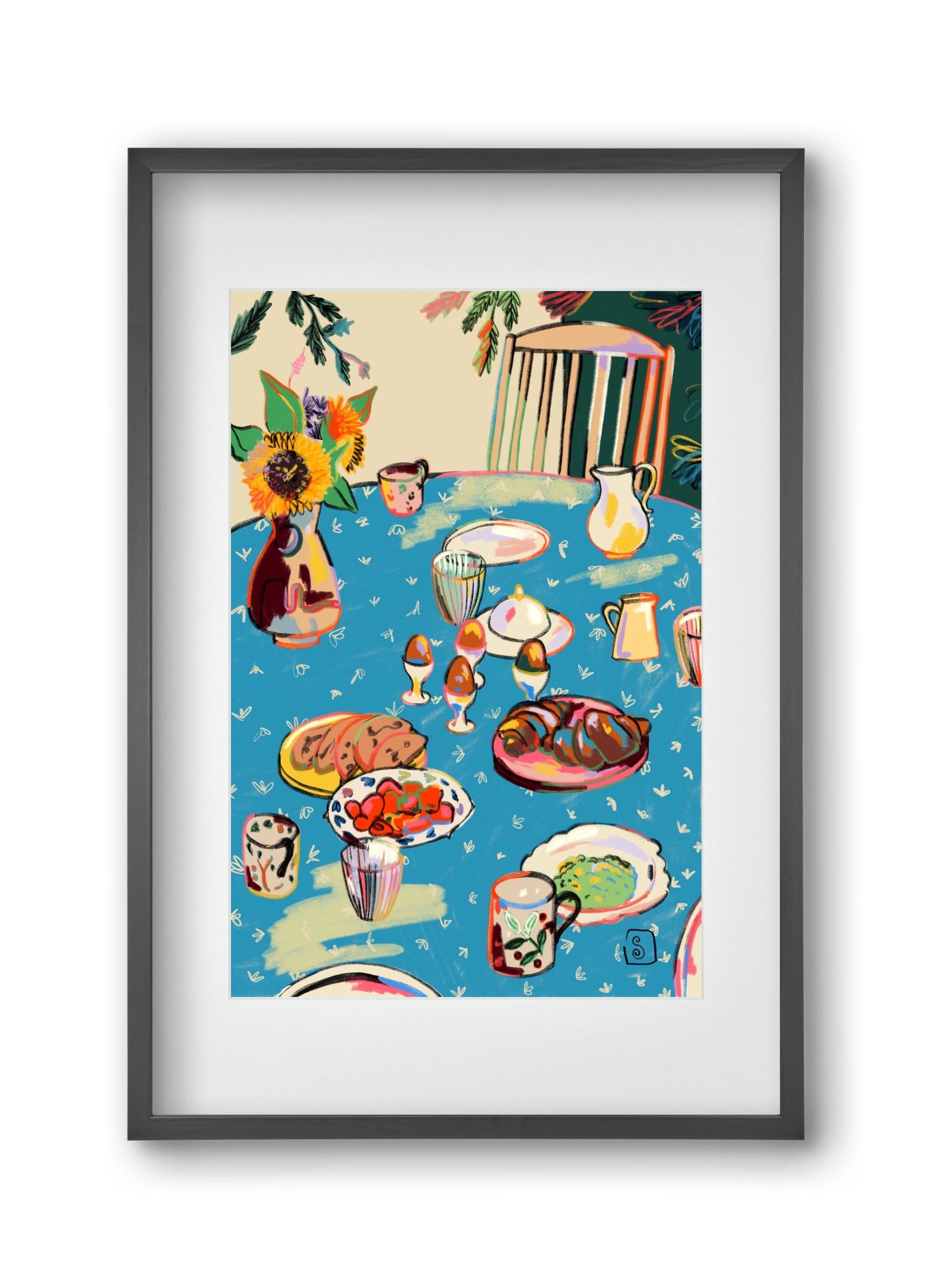 BREAKFAST IN THE GARDEN, 30x45 cm (20x30 cm), Fekete keret, paszpartuval