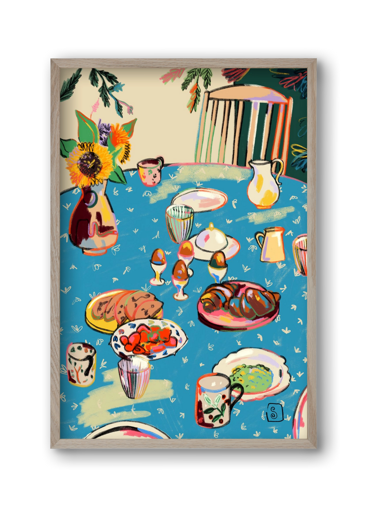 BREAKFAST IN THE GARDEN, 30x45 cm (30x45 cm), Tölgy keret