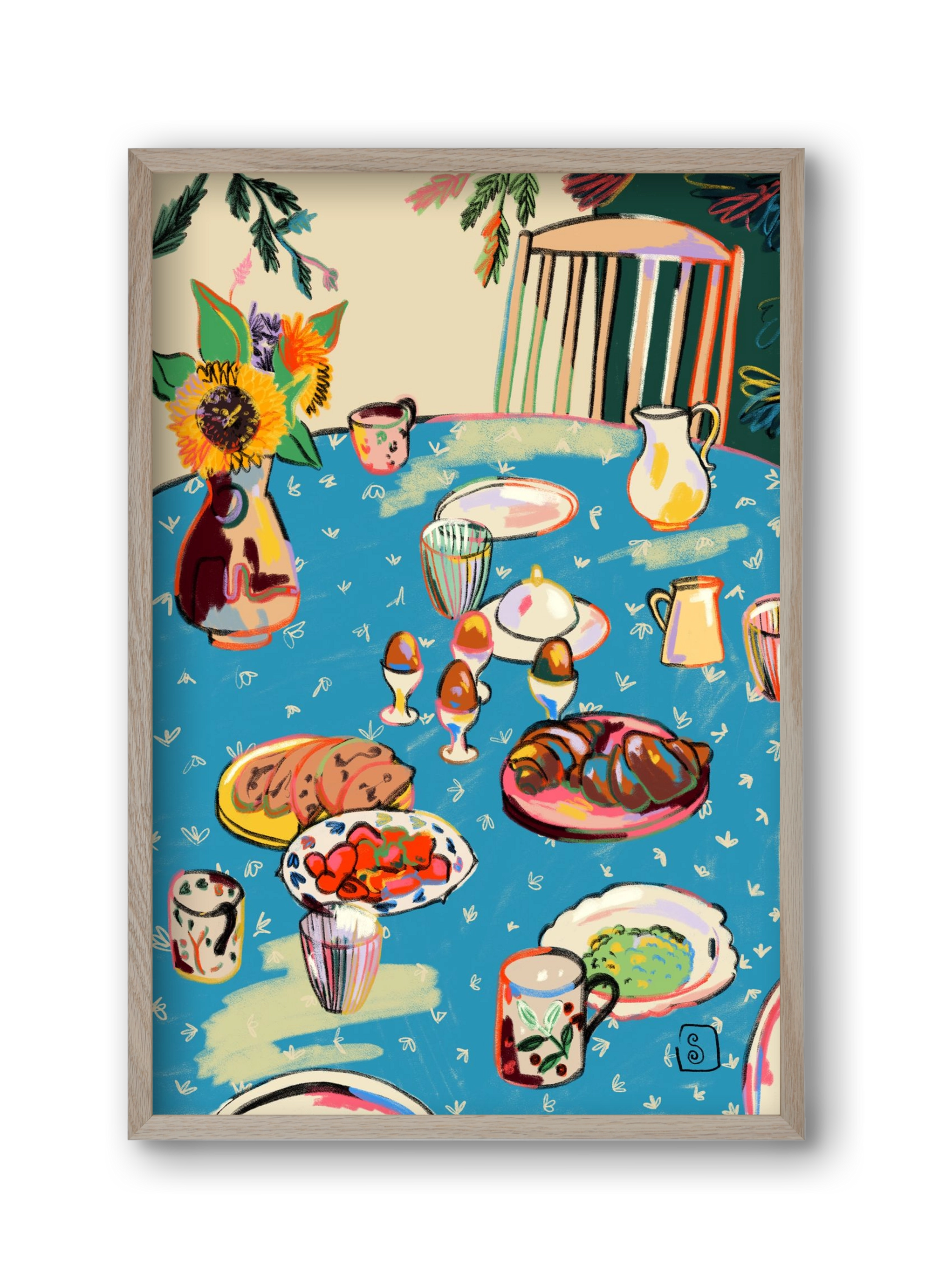 BREAKFAST IN THE GARDEN, 30x45 cm (30x45 cm), Tölgy keret