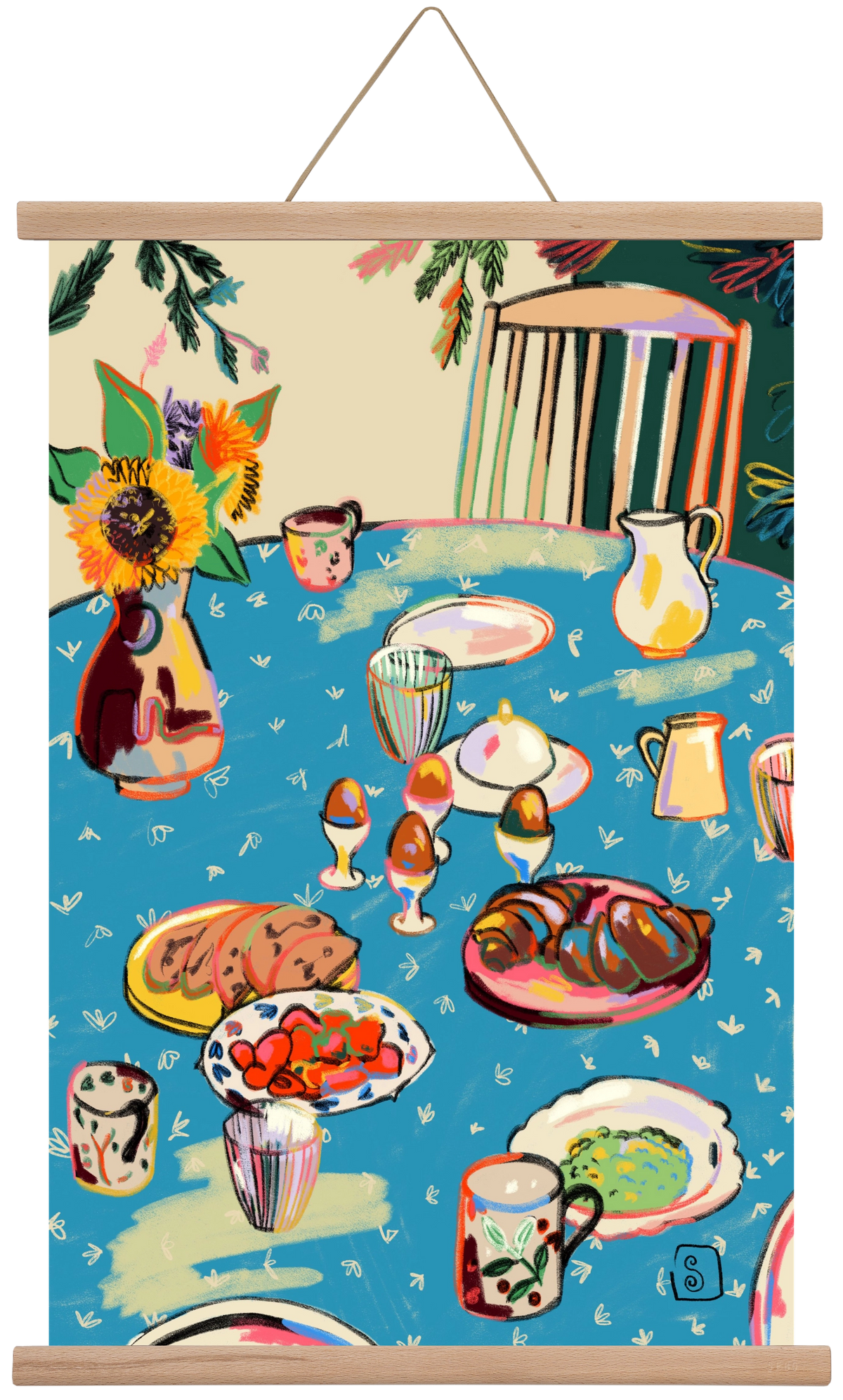 BREAKFAST IN THE GARDEN, 40x60 cm (40x60 cm), Tölgy akasztó
