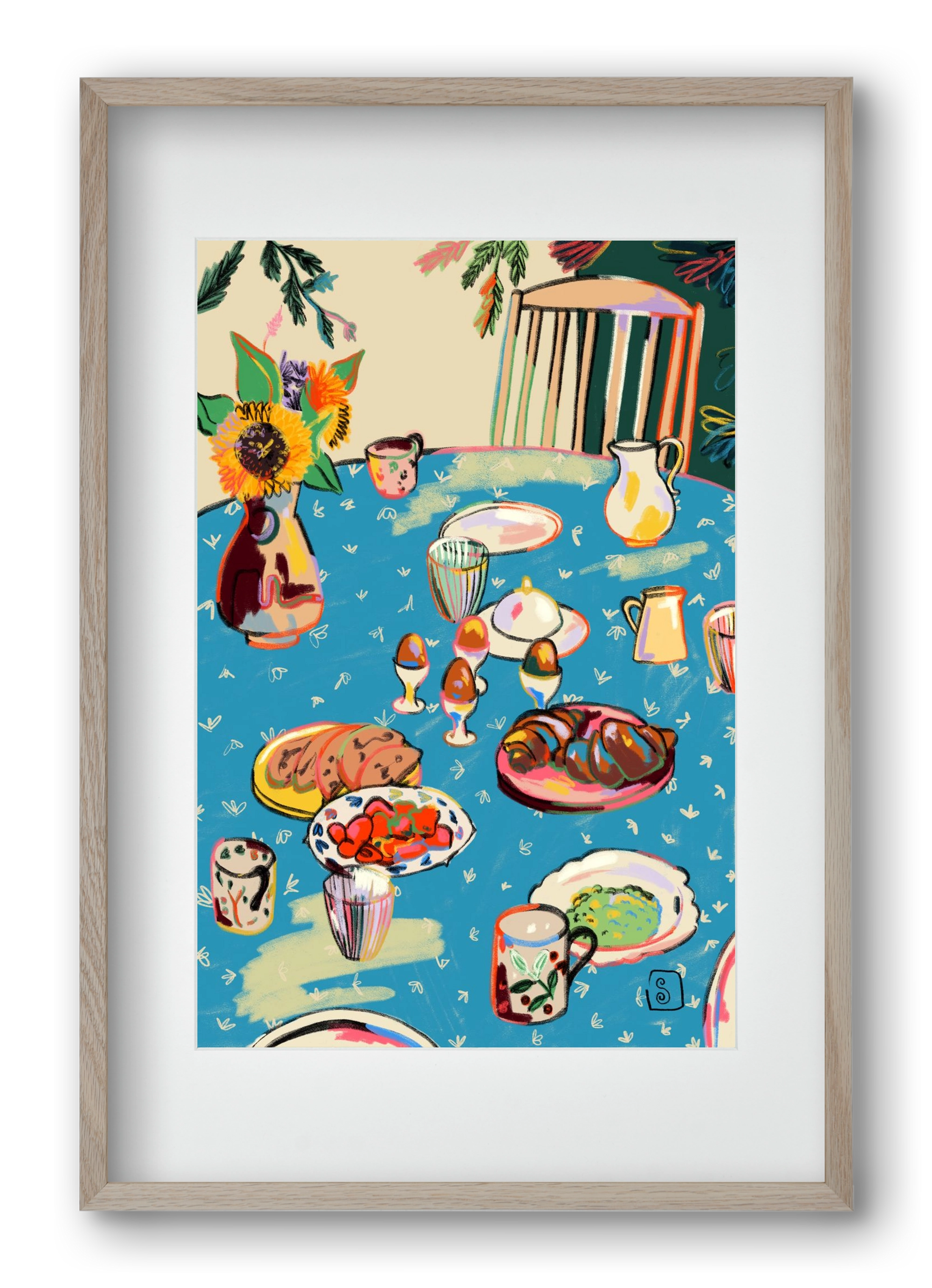 BREAKFAST IN THE GARDEN, 40x60 cm (30x45 cm), Tölgy keret, paszpartuval