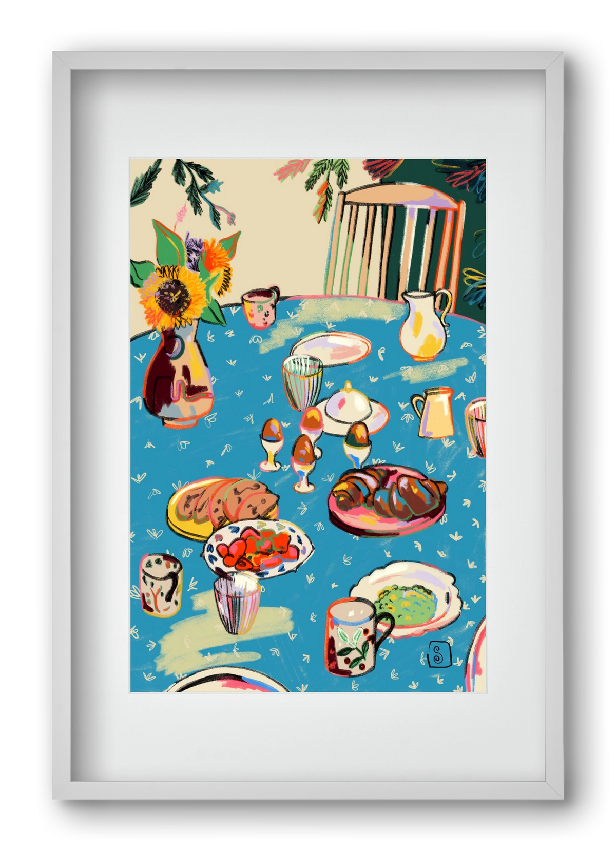 BREAKFAST IN THE GARDEN, 40x60 cm (30x45 cm), Fehér keret, paszpartuval