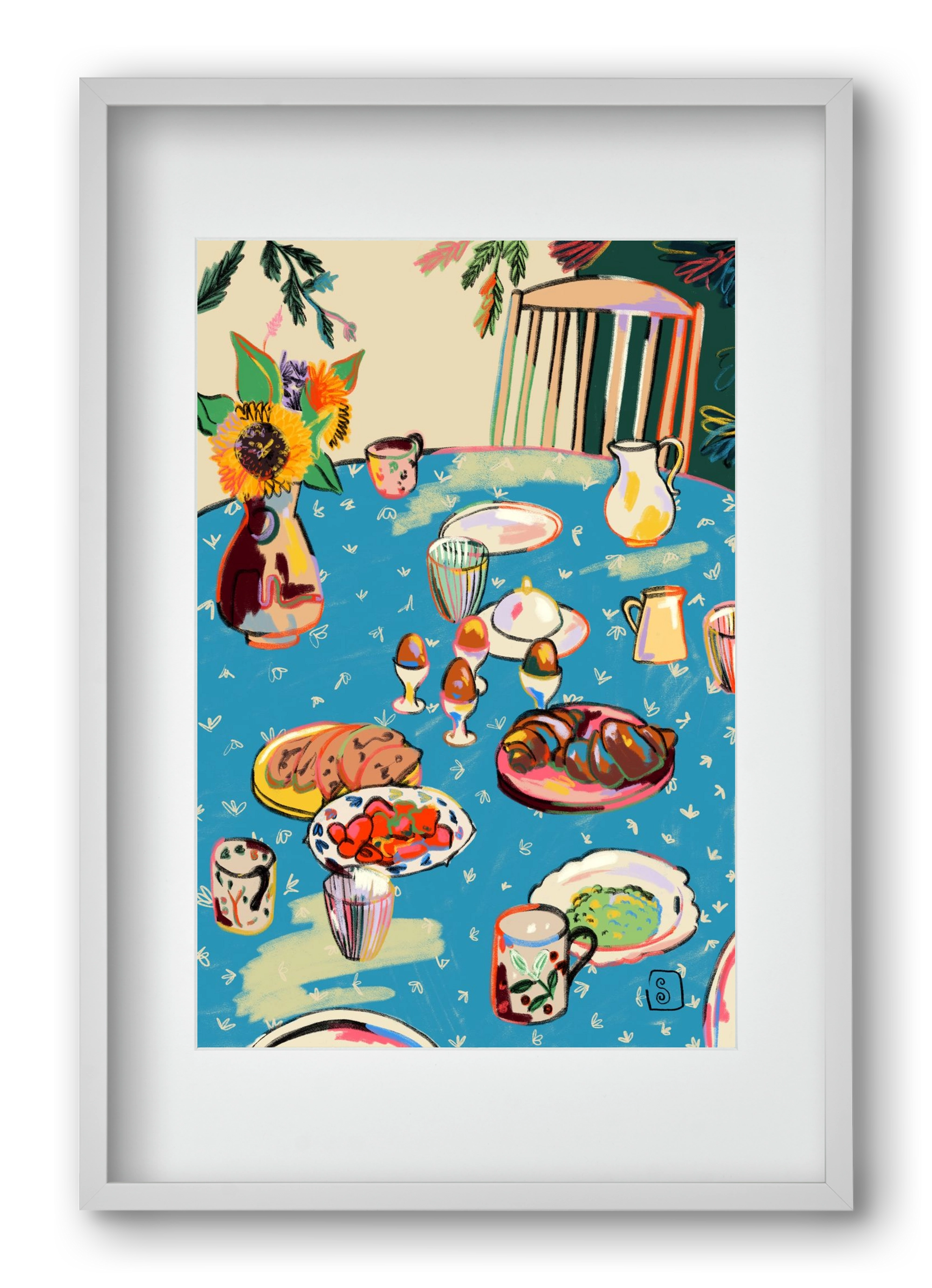 BREAKFAST IN THE GARDEN, 40x60 cm (30x45 cm), Fehér keret, paszpartuval