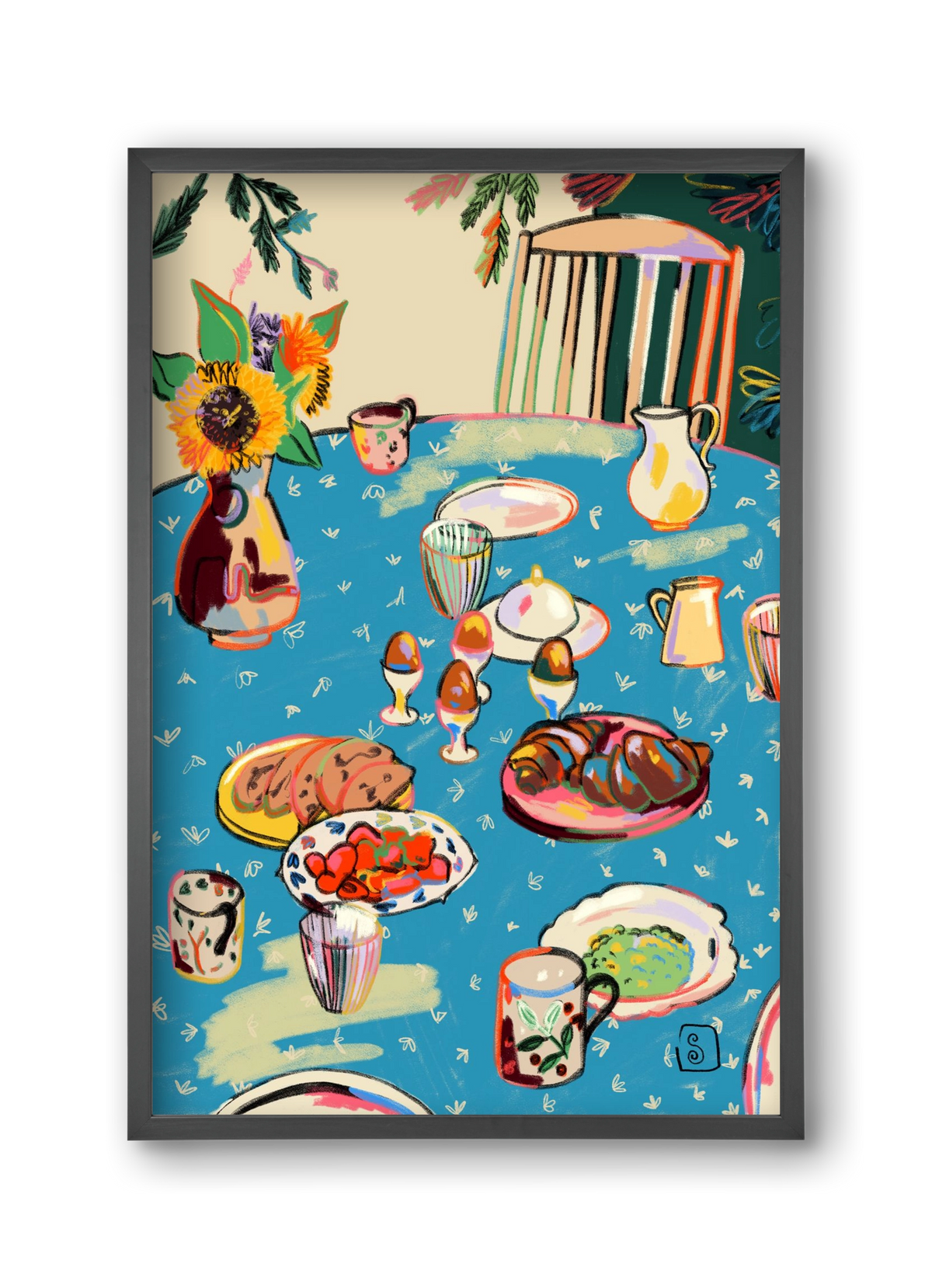 BREAKFAST IN THE GARDEN, 30x45 cm (30x45 cm), Fekete keret