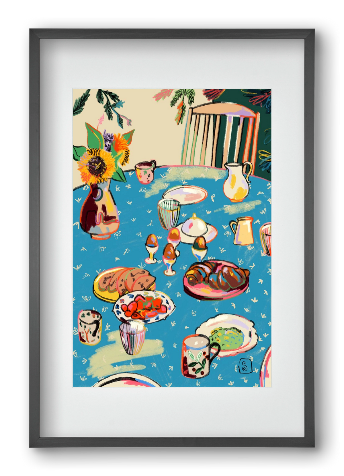 BREAKFAST IN THE GARDEN, 40x60 cm (30x45 cm), Fekete keret, paszpartuval