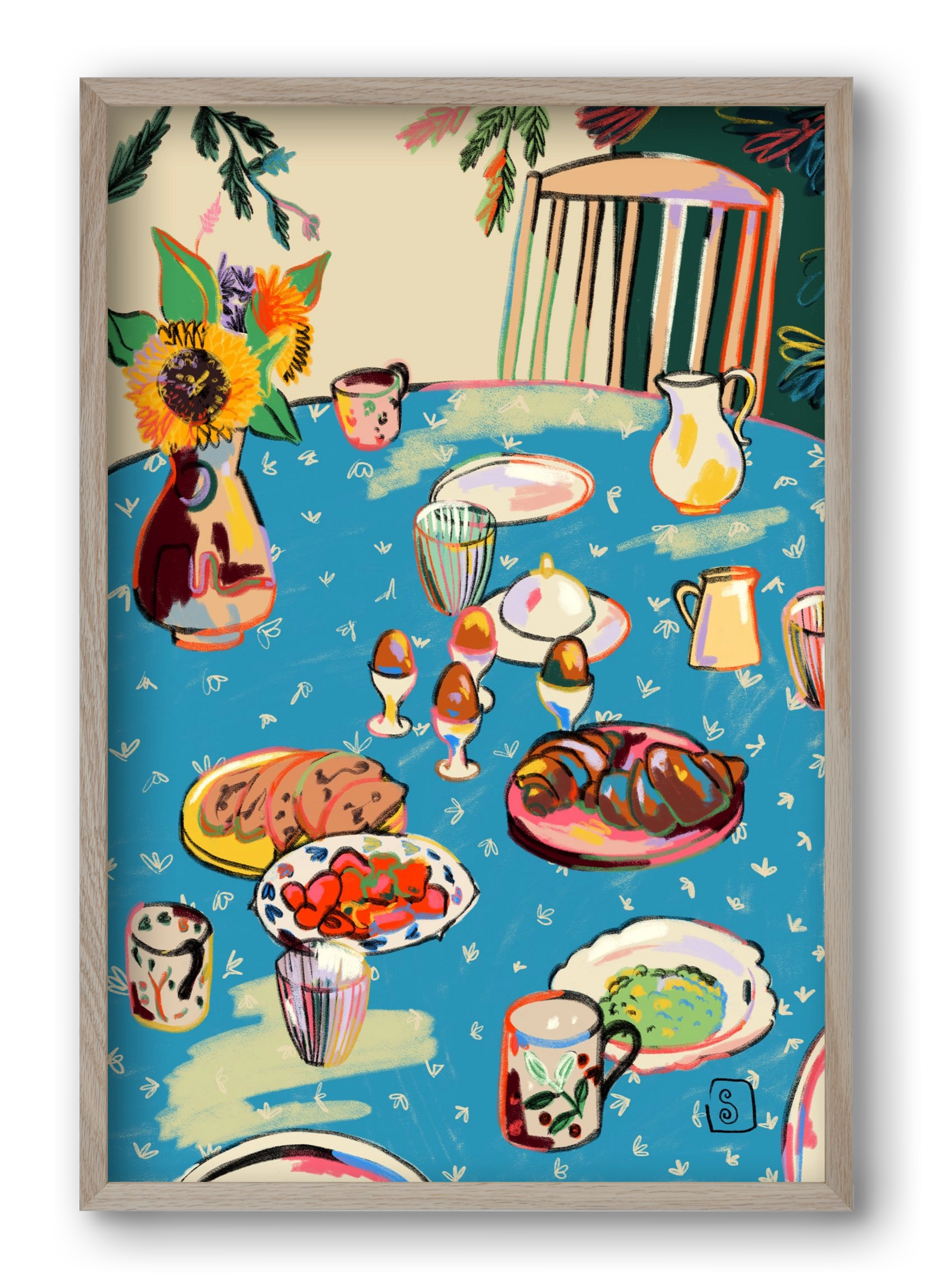 BREAKFAST IN THE GARDEN, 40x60 cm (40x60 cm), Tölgy keret