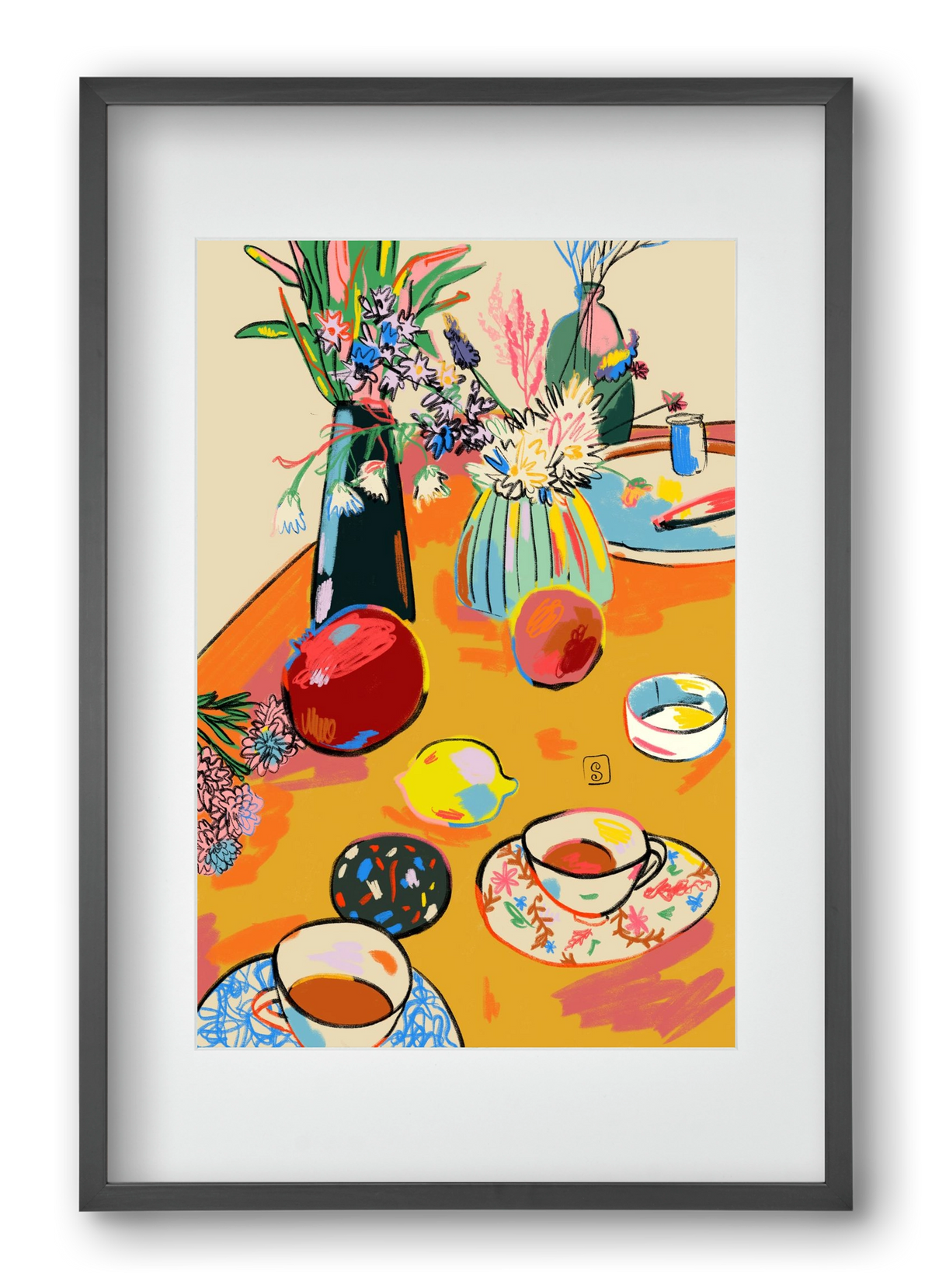 TEA AND FLOWERS AT HOME, 40x60 cm (30x45 cm), Fekete keret, paszpartuval