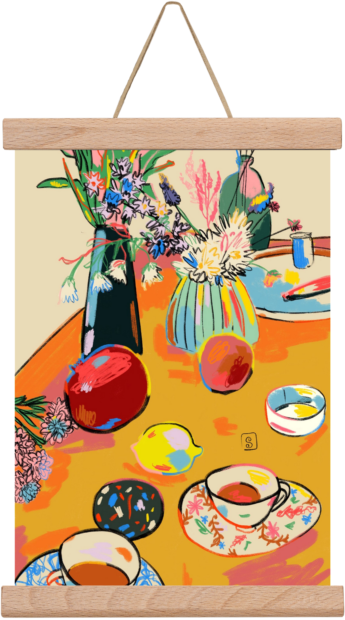 TEA AND FLOWERS AT HOME, 20x30 cm (20x30 cm), Tölgy akasztó