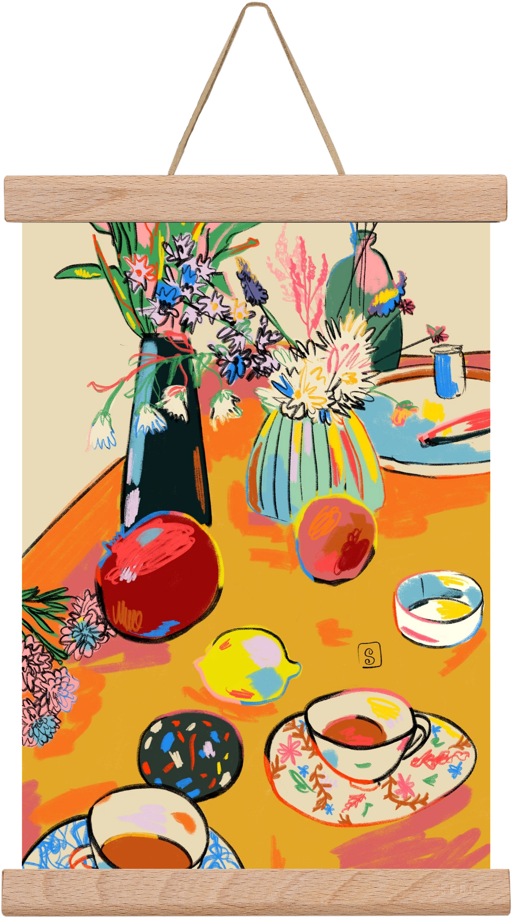 TEA AND FLOWERS AT HOME, 20x30 cm (20x30 cm), Tölgy akasztó