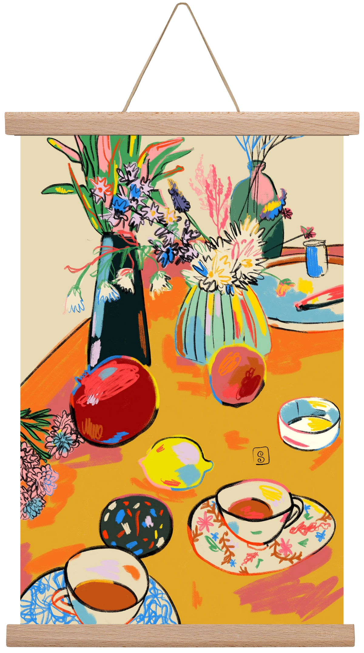 TEA AND FLOWERS AT HOME, 30x45 cm (30x45 cm), Tölgy akasztó
