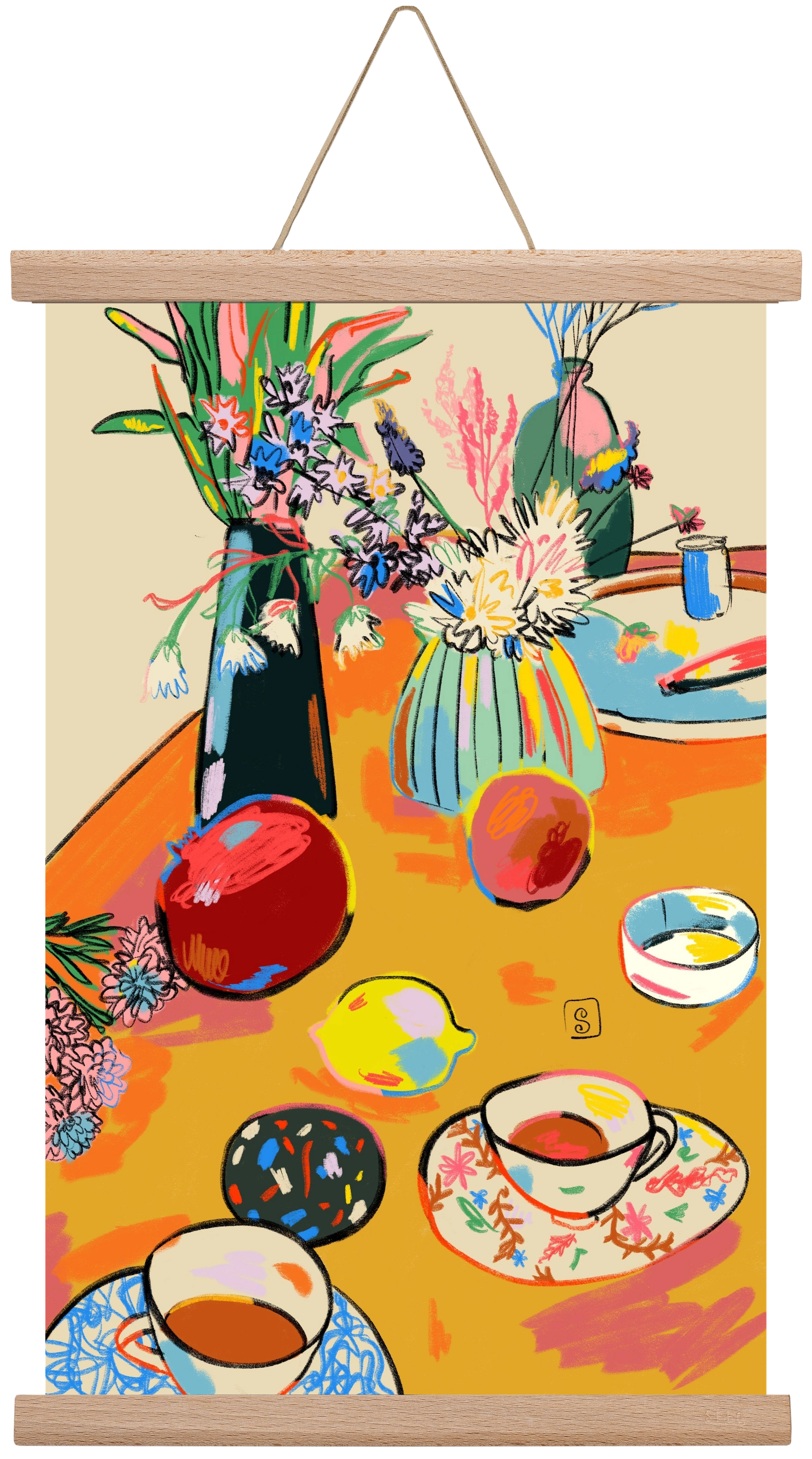 TEA AND FLOWERS AT HOME, 30x45 cm (30x45 cm), Tölgy akasztó
