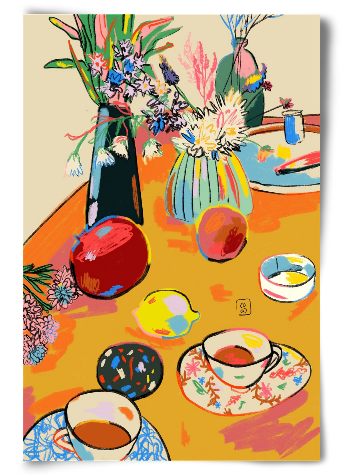 TEA AND FLOWERS AT HOME, 60x90 cm, Keret nélkül