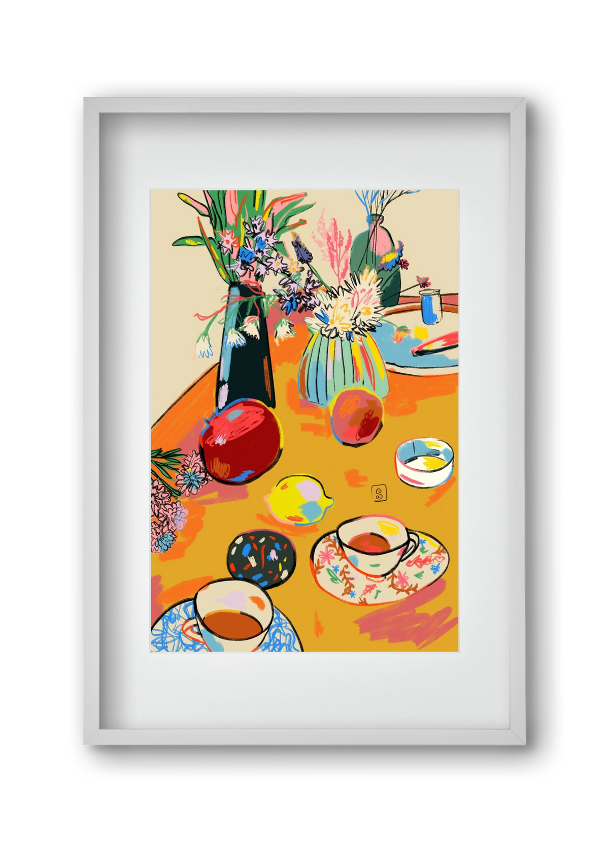 TEA AND FLOWERS AT HOME, 30x45 cm (20x30 cm), Fehér keret, paszpartuval