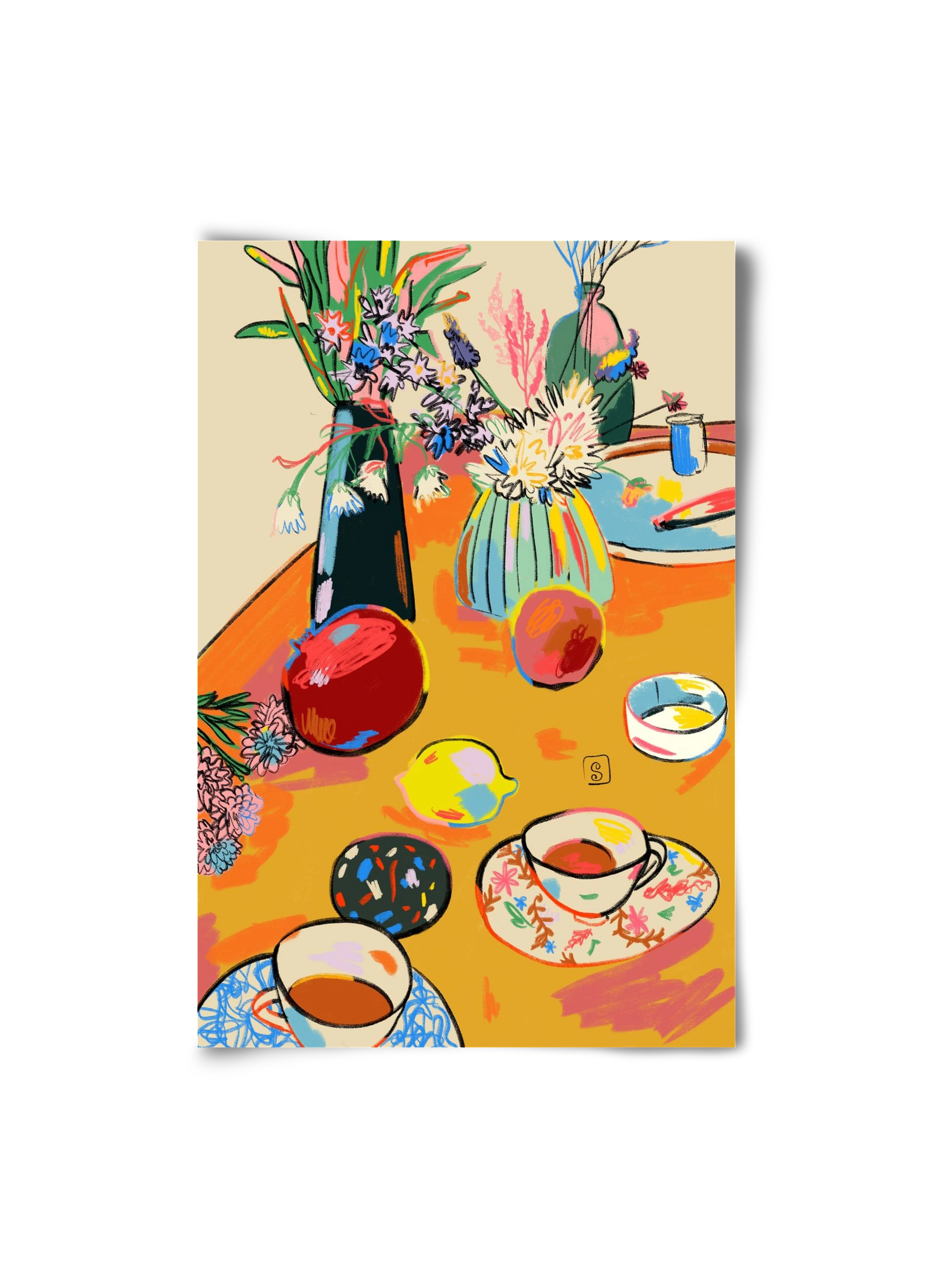 TEA AND FLOWERS AT HOME, 20x30 cm, Keret nélkül