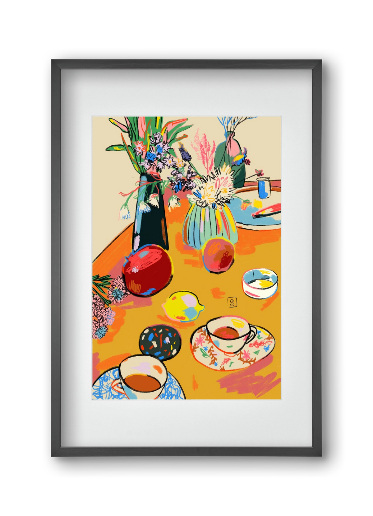 TEA AND FLOWERS AT HOME, 30x45 cm (20x30 cm), Fekete keret, paszpartuval