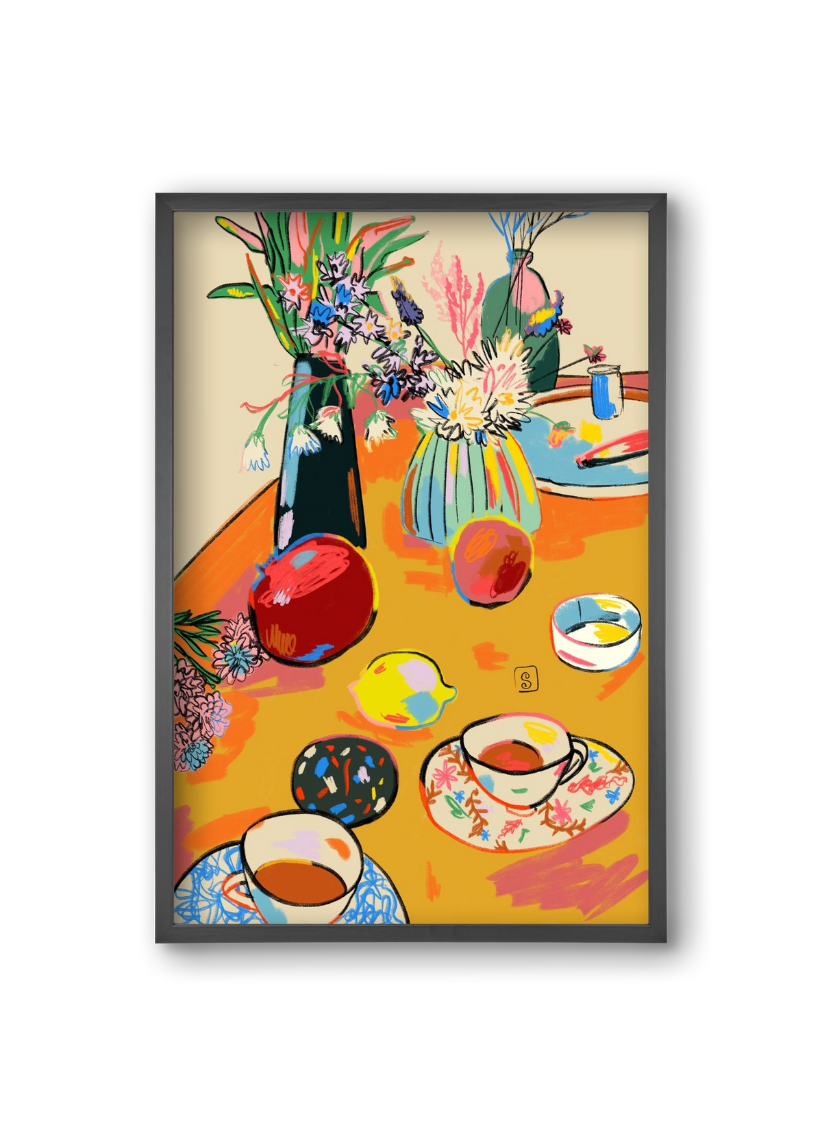 TEA AND FLOWERS AT HOME, 20x30 cm (20x30 cm), Fekete keret