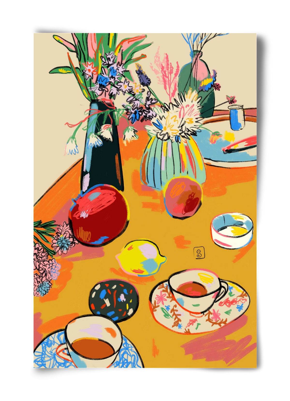 TEA AND FLOWERS AT HOME, 40x60 cm, Keret nélkül