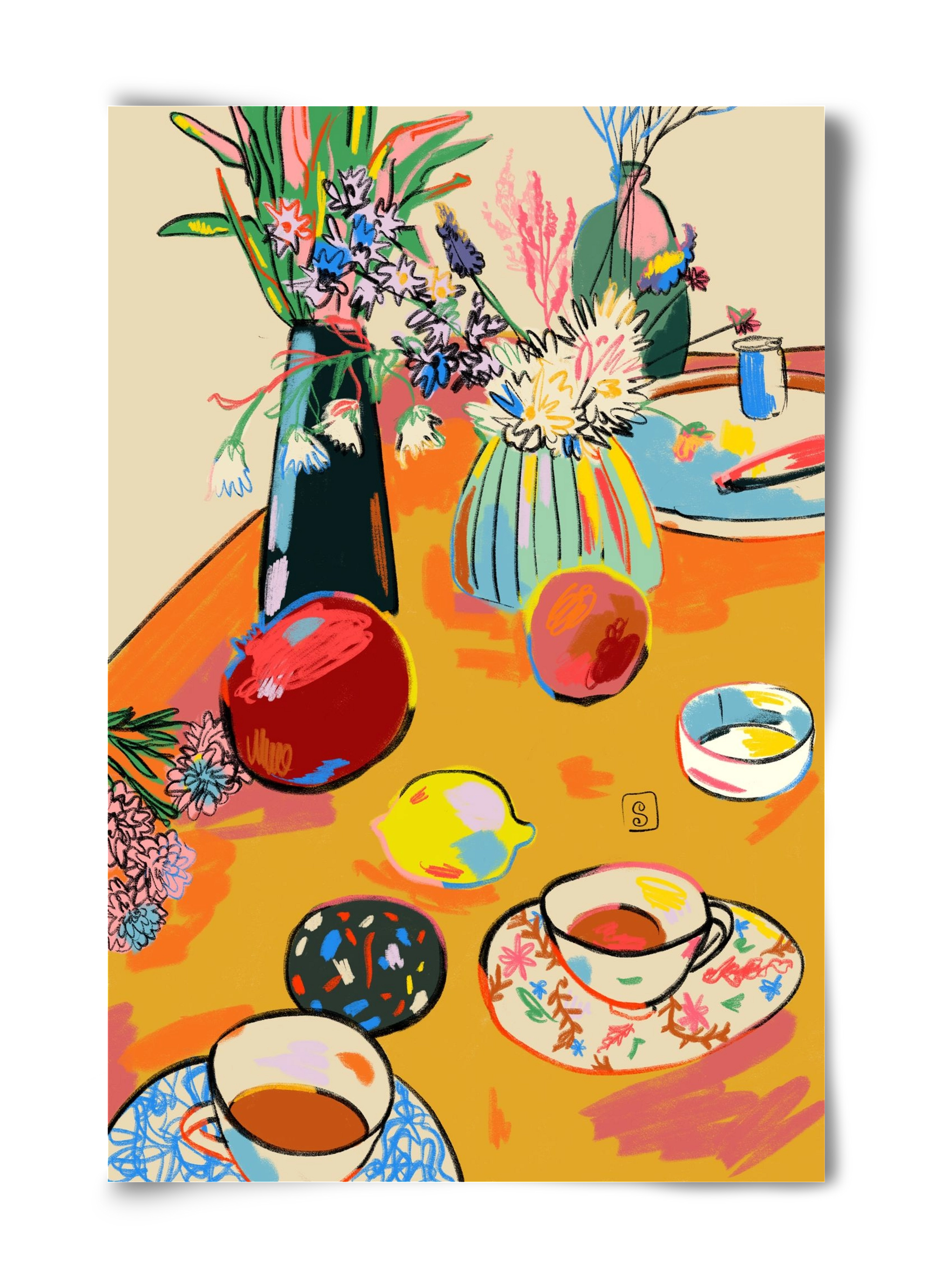 TEA AND FLOWERS AT HOME, 40x60 cm, Keret nélkül