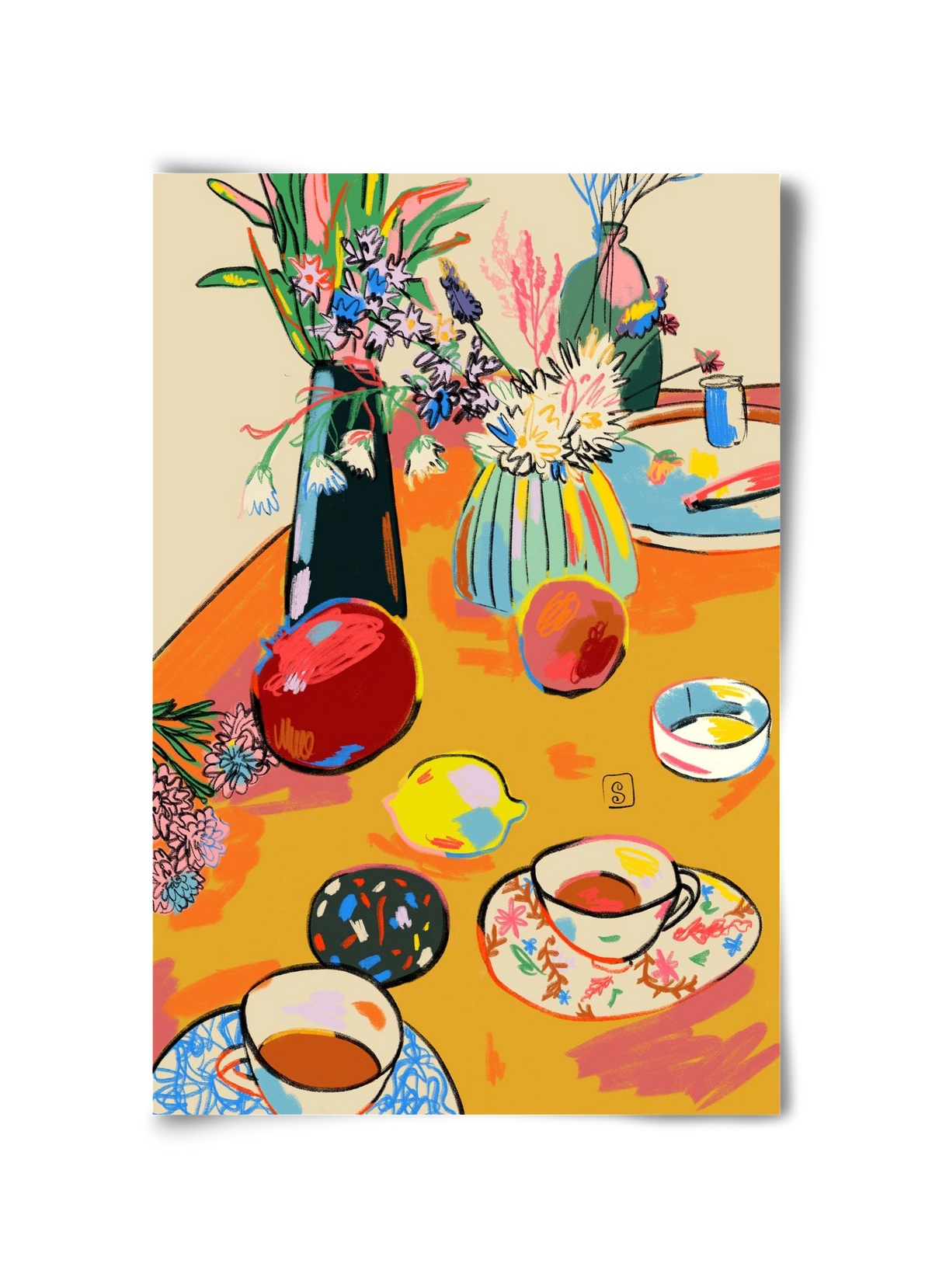 TEA AND FLOWERS AT HOME, 30x45 cm, Keret nélkül