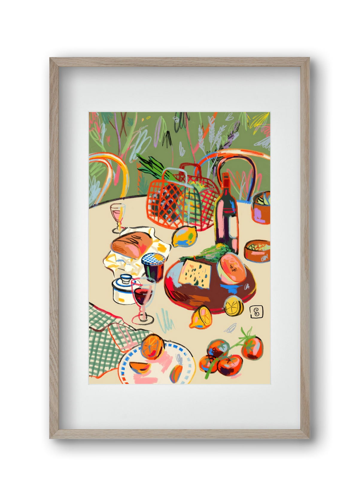 WINE BREAK, 30x45 cm (20x30 cm), Tölgy keret, paszpartuval