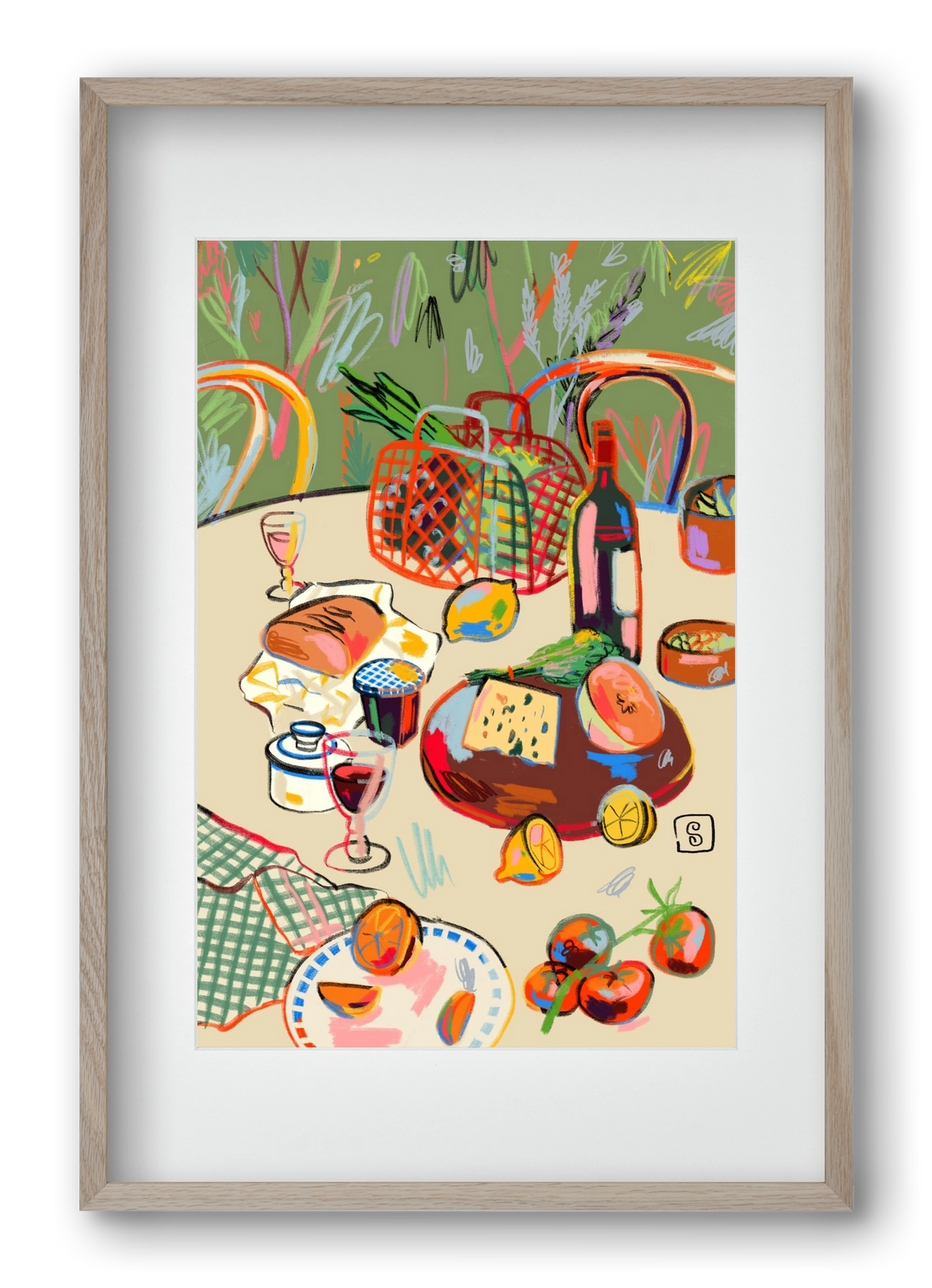 WINE BREAK, 40x60 cm (30x45 cm), Tölgy keret, paszpartuval