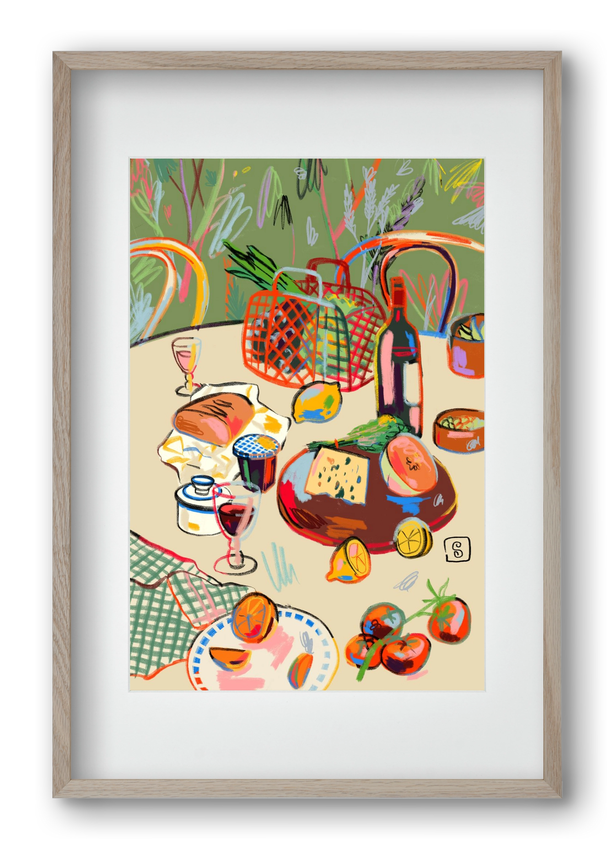 WINE BREAK, 40x60 cm (30x45 cm), Tölgy keret, paszpartuval