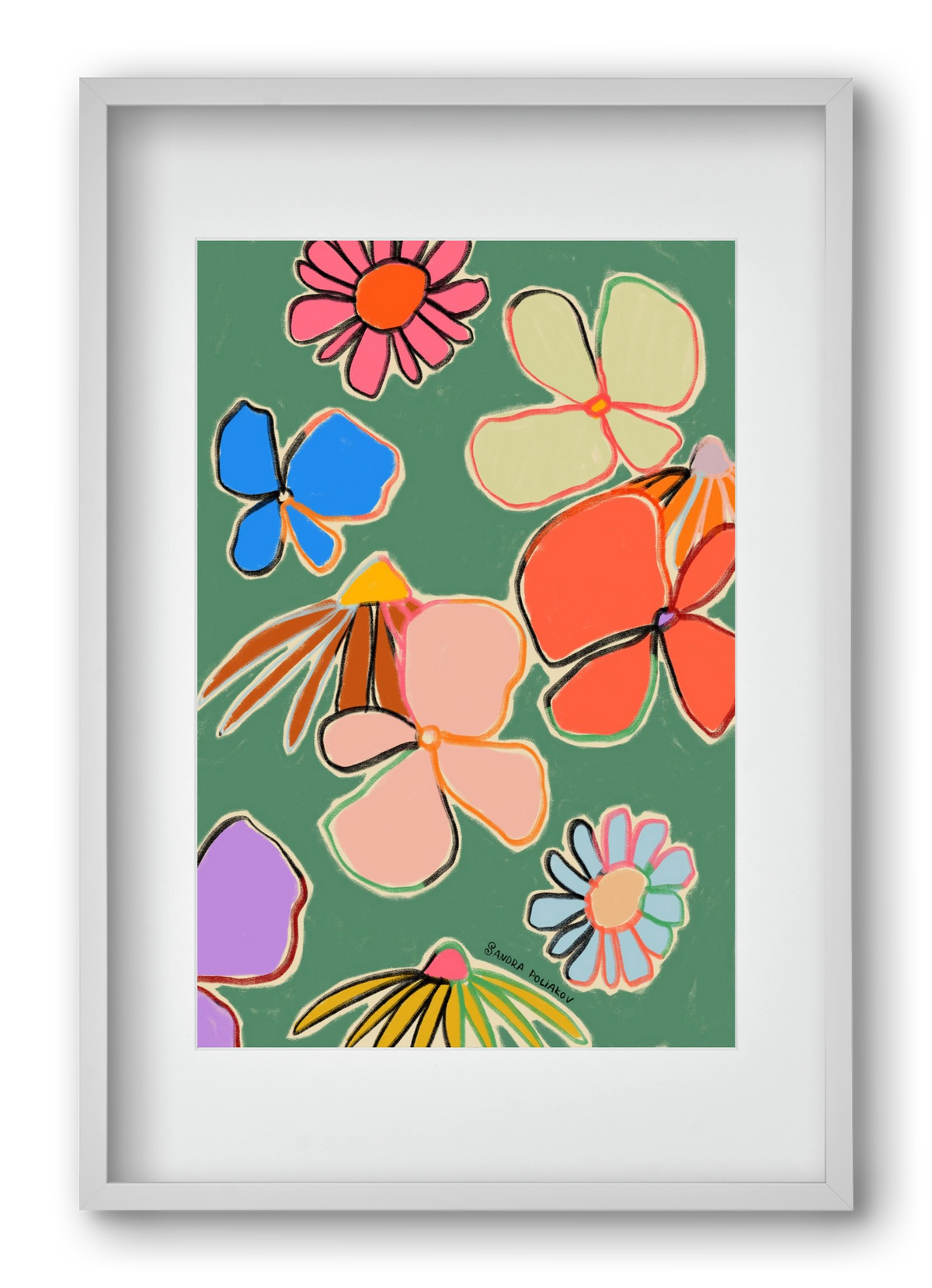 VINTAGE GARDEN GREEN, 40x60 cm (30x45 cm), Fehér keret, paszpartuval