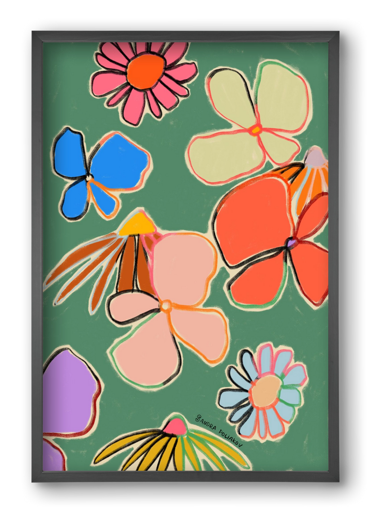VINTAGE GARDEN GREEN, 40x60 cm (40x60 cm), Fekete keret