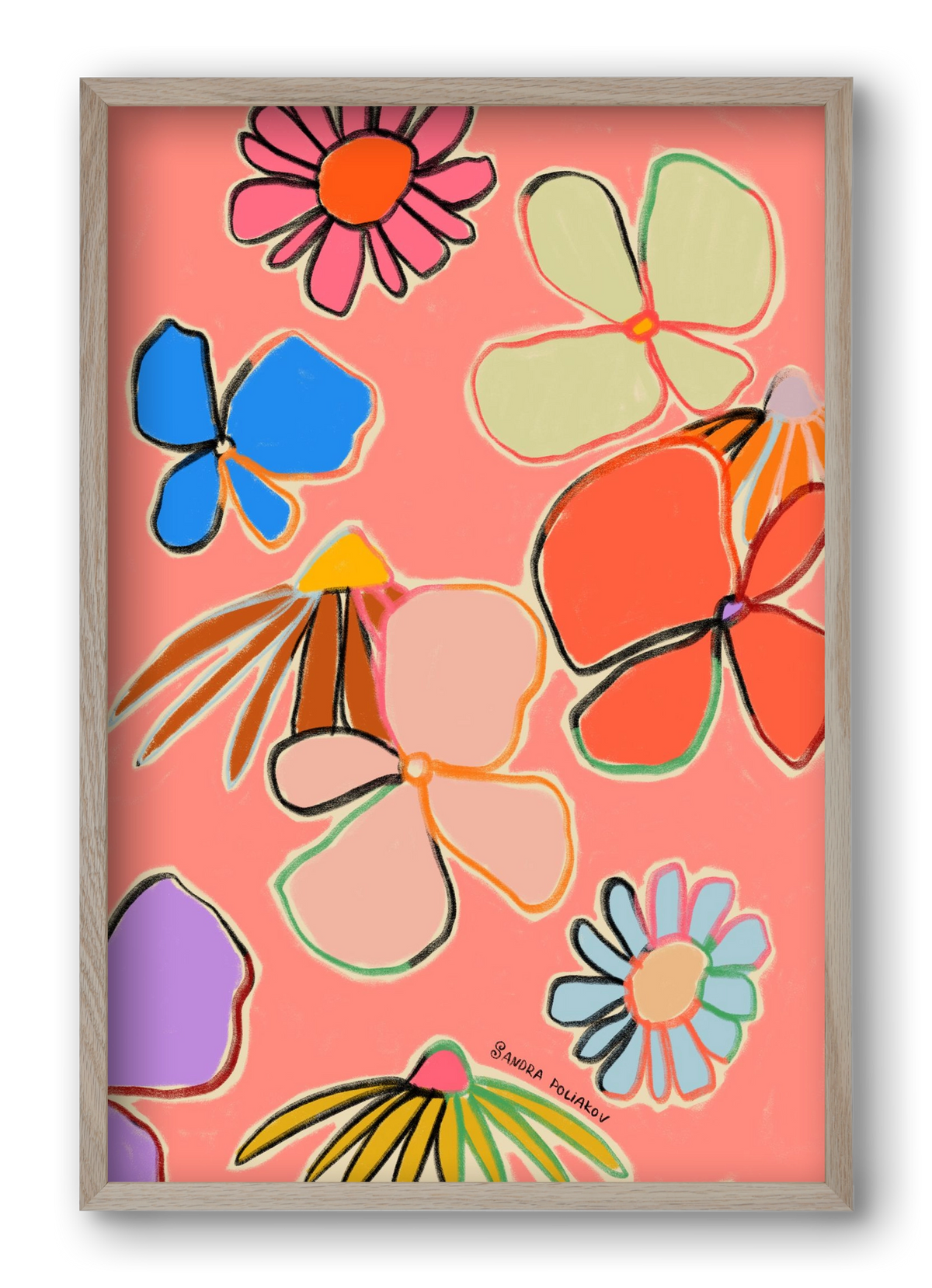 VINTAGE GARDEN PEACH, 40x60 cm (40x60 cm), Tölgy keret