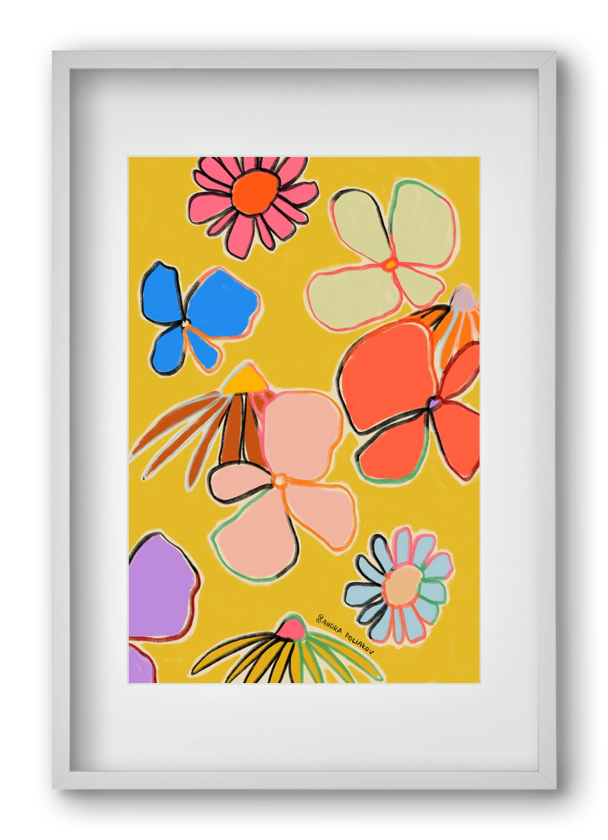 VINTAGE GARDEN YELLOW, 40x60 cm (30x45 cm), Fehér keret, paszpartuval